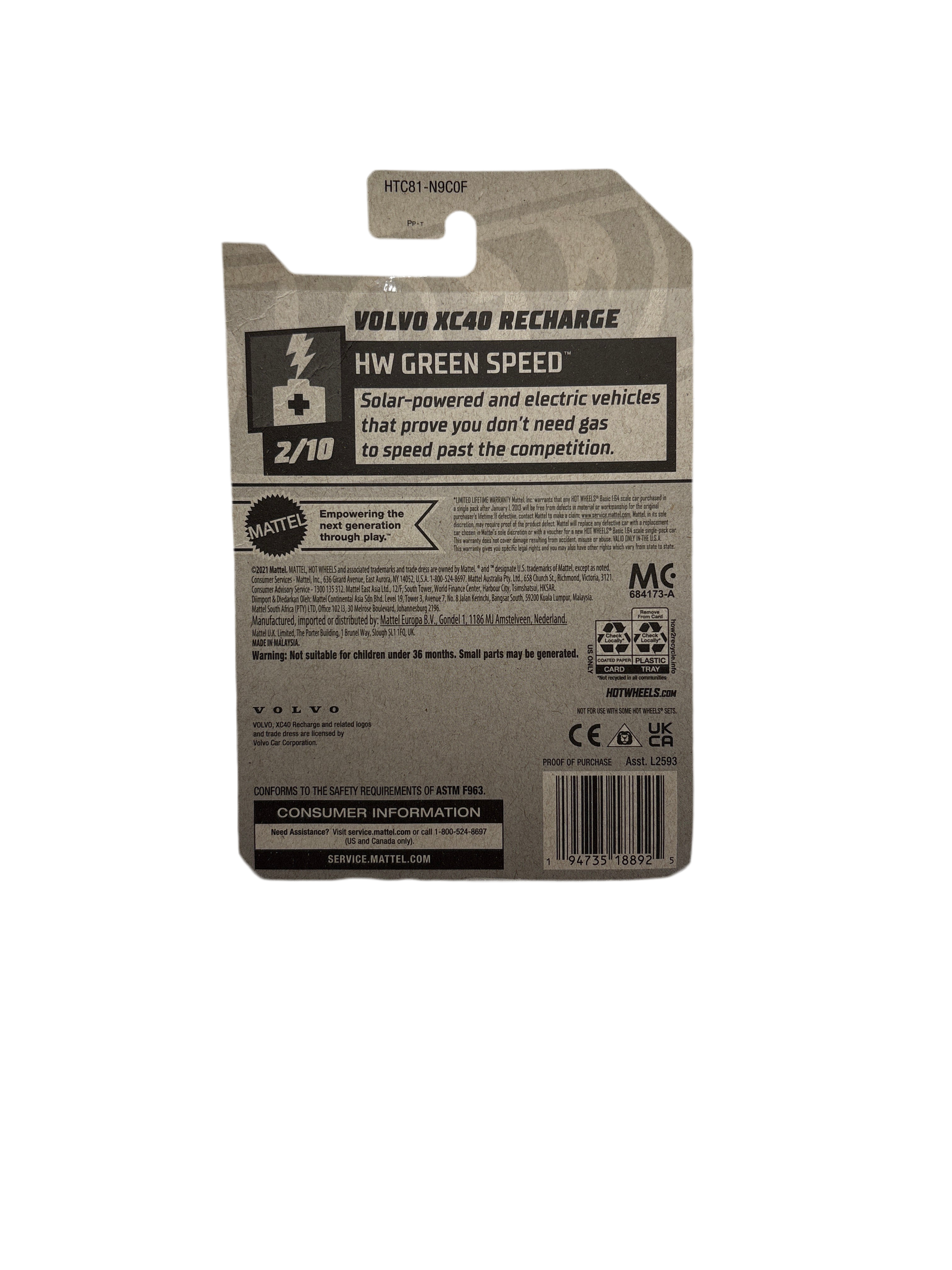 Hot Wheels Volvo XC40 Recharge Diecast white