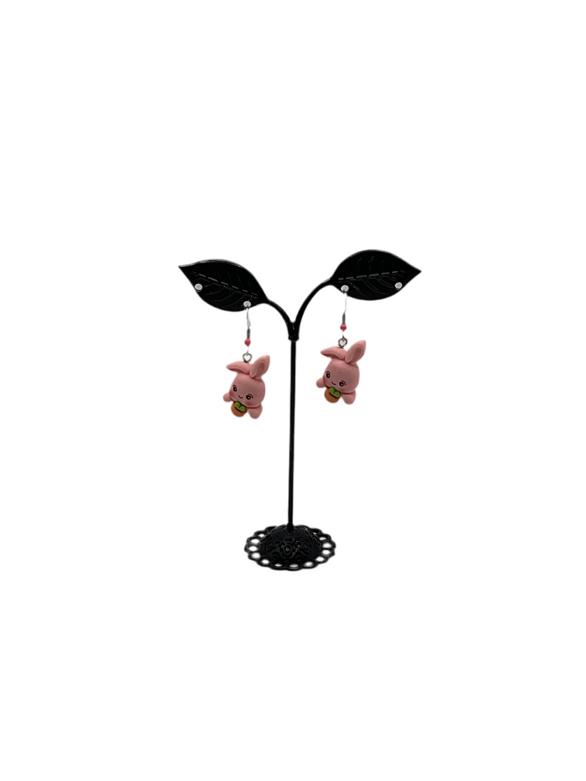 Pink bunny with carrot earrings