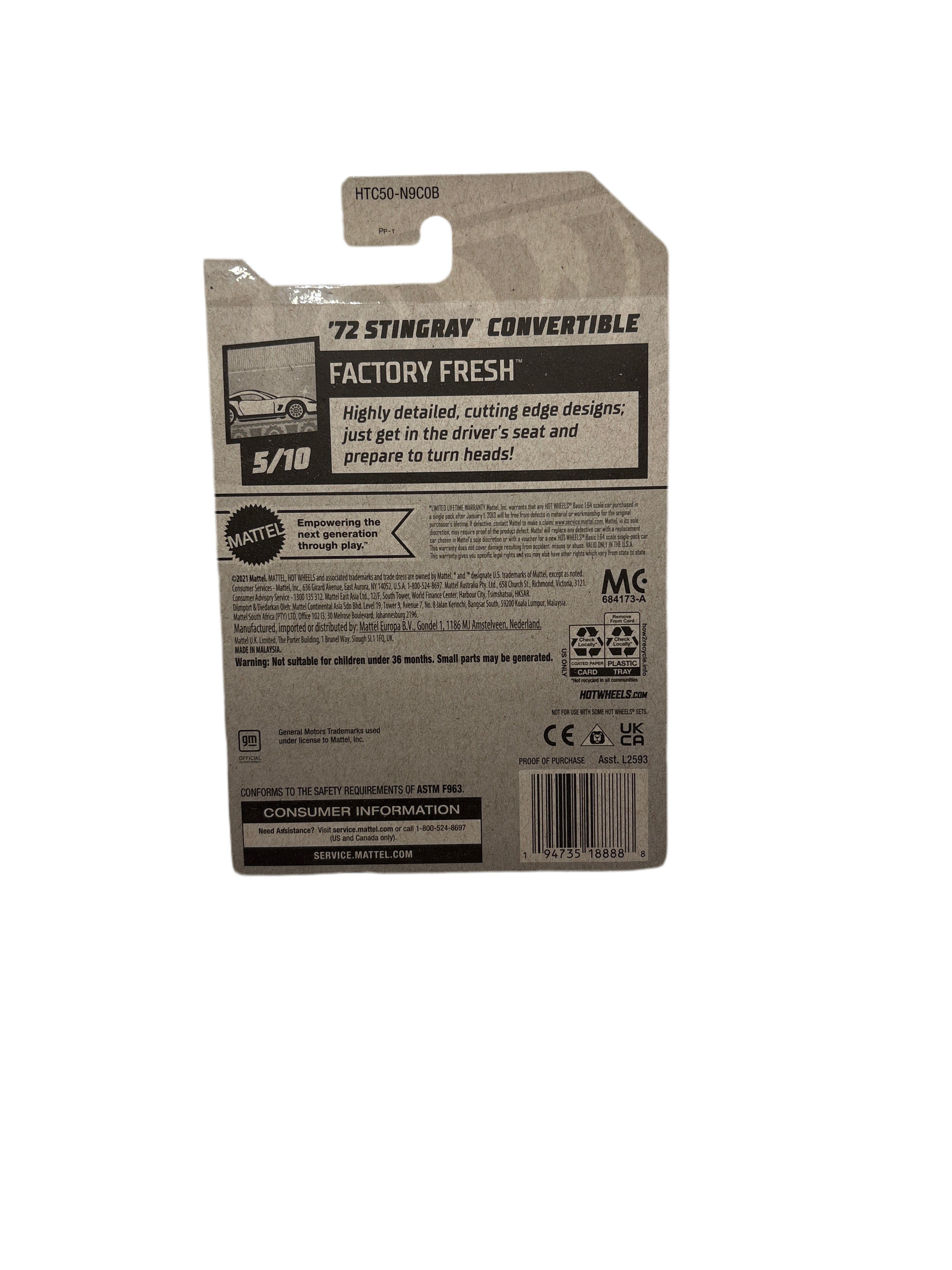 Hot Wheels 72 Stingray Convertible Diecast white