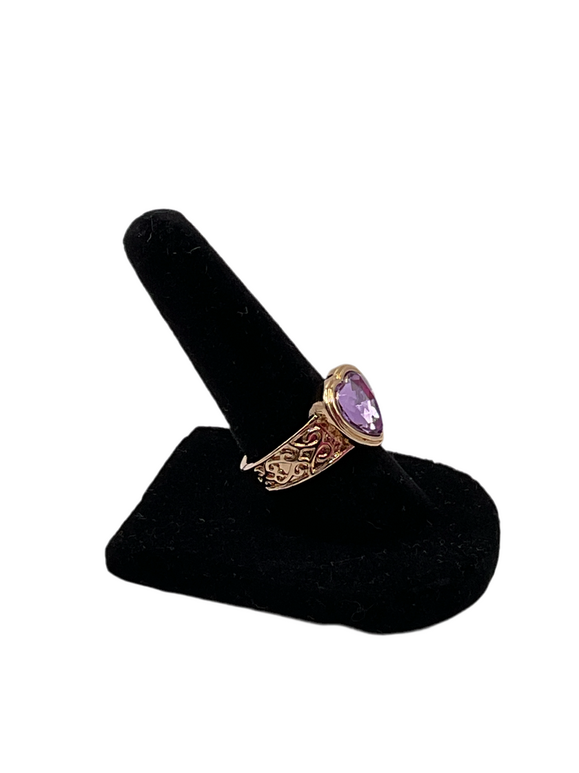 Purple Crystal Heart Gold Ring