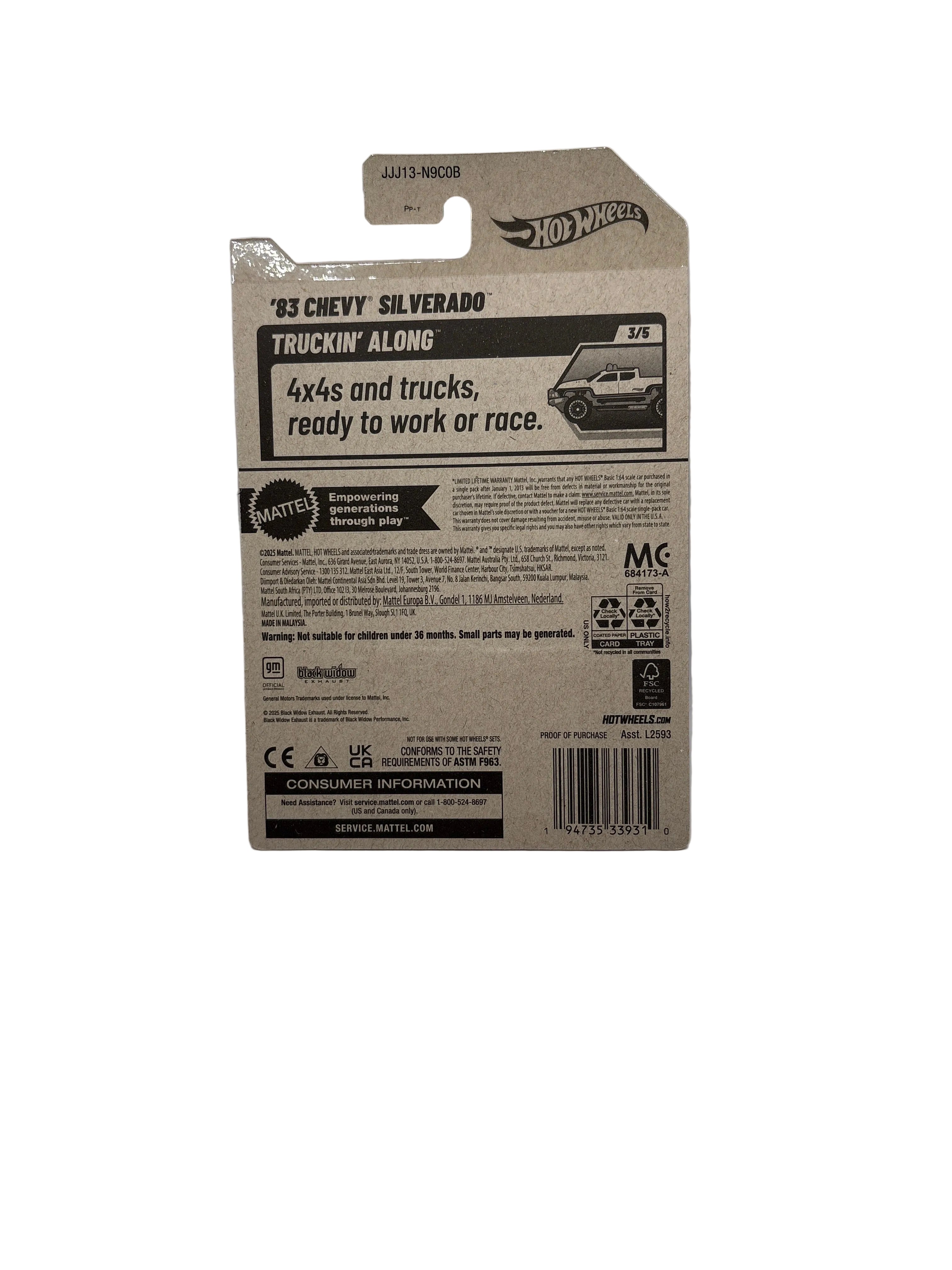 Hot Wheels 83 Chevy Silverado Diecast multi color