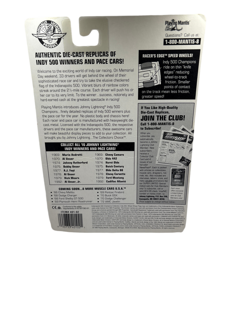 Johnny Lightning 1970 Winner Al Unser 1970 Pace Car Olds 442 Diecast