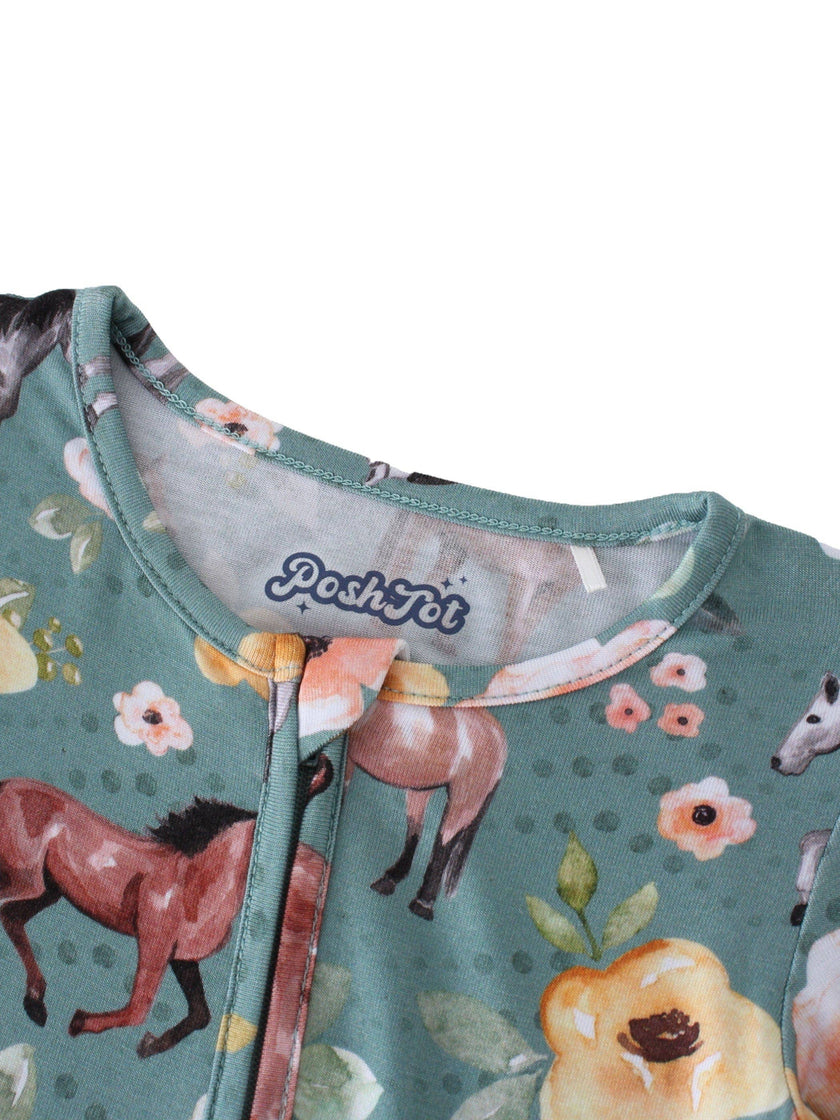 PoshTOT Wild Horse Bamboo Baby Convertible Zippy Romper