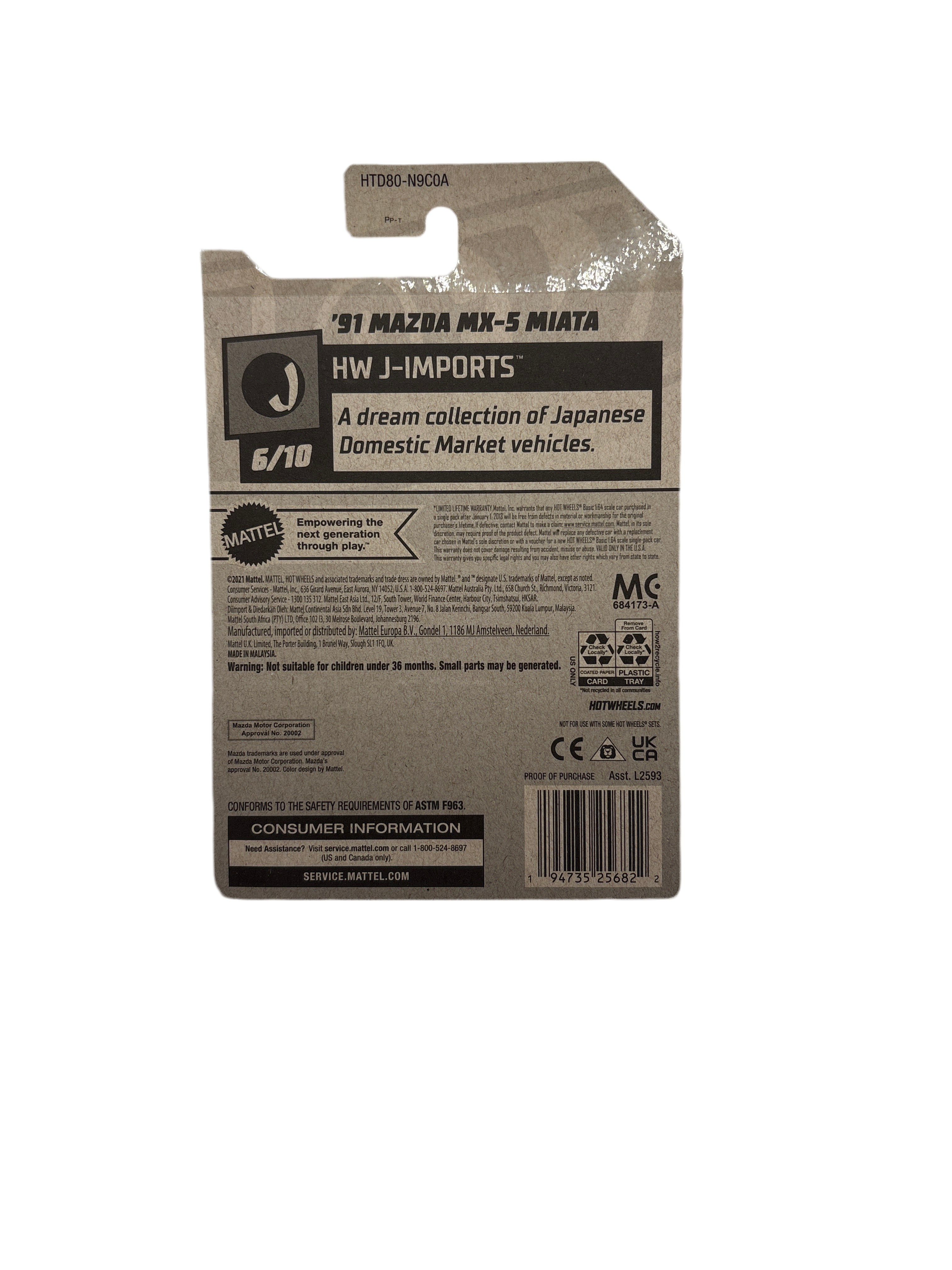 Hot Wheels 91 Mazda MX-5 Miata Diecast yellow