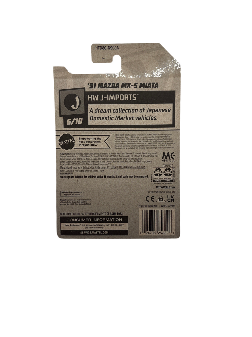Hot Wheels 91 Mazda MX-5 Miata Diecast yellow