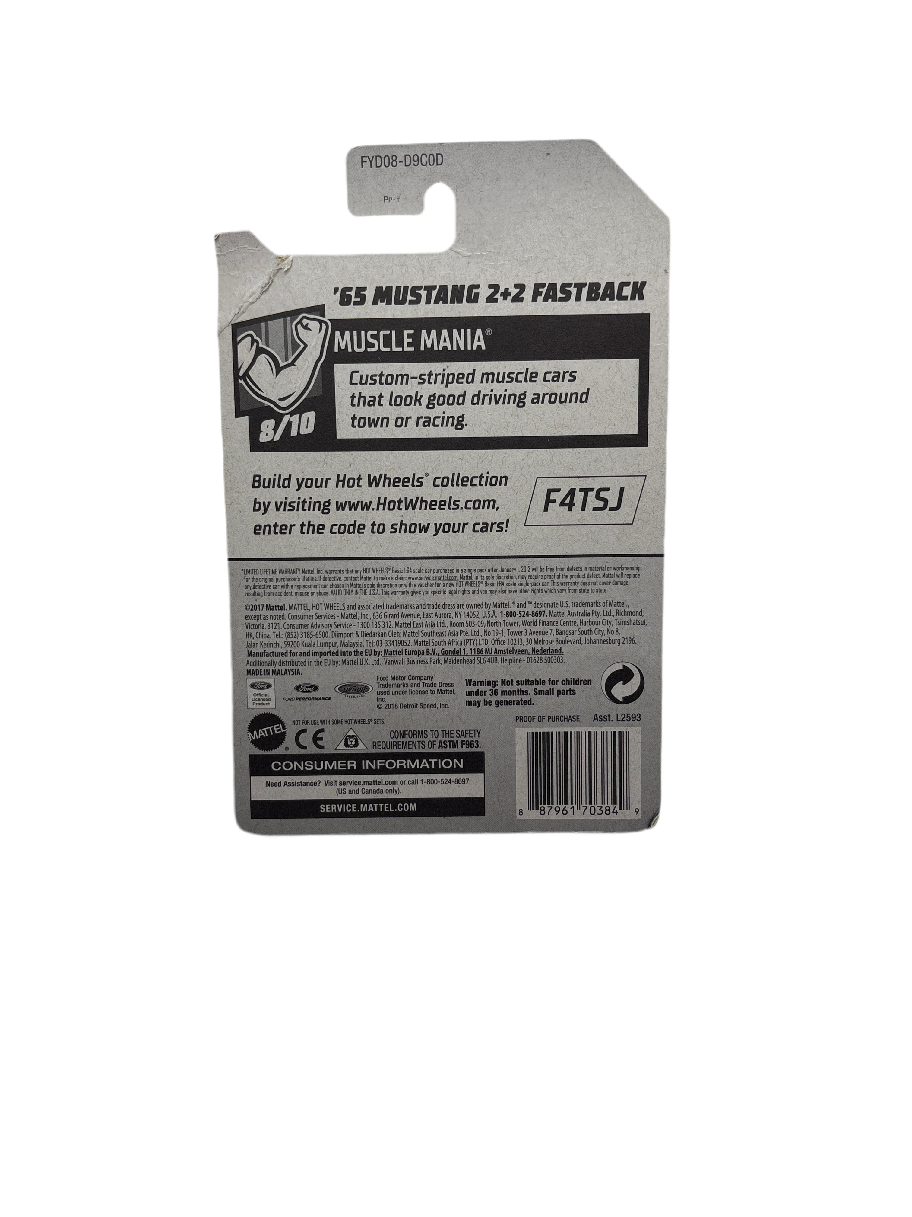 Hot Wheels 65 Mustang 2+2 Fastback Diecast white