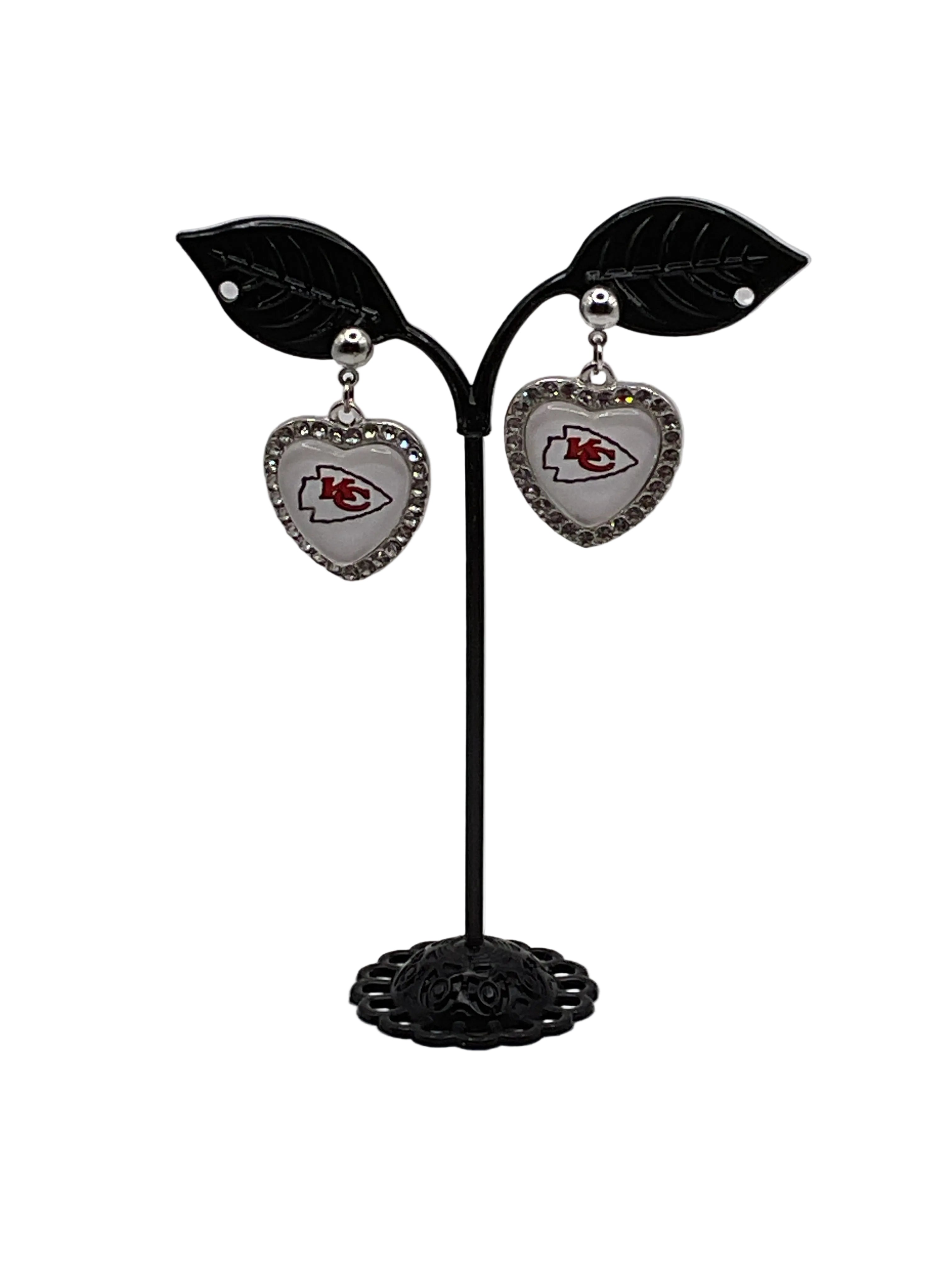 Football Heart And Crystal Earrings