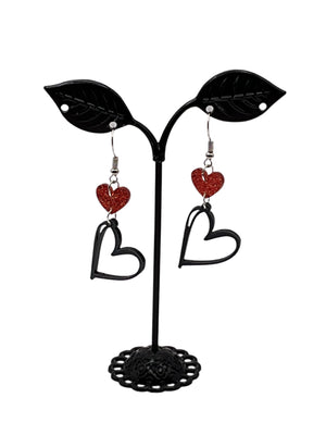 red and black heart earrings
