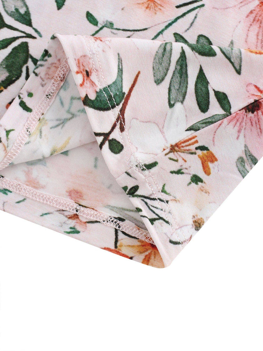 PoshTOT Pink Flower Print 2 Piece Short Sleeves PJ Set