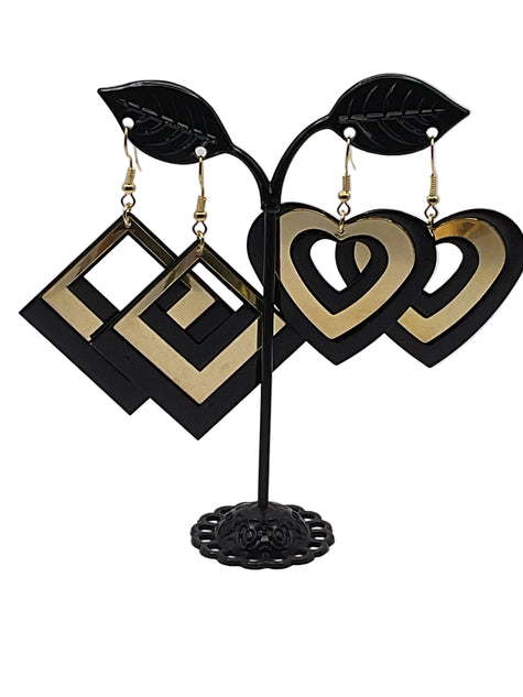 Black and Gold Layered Earrings