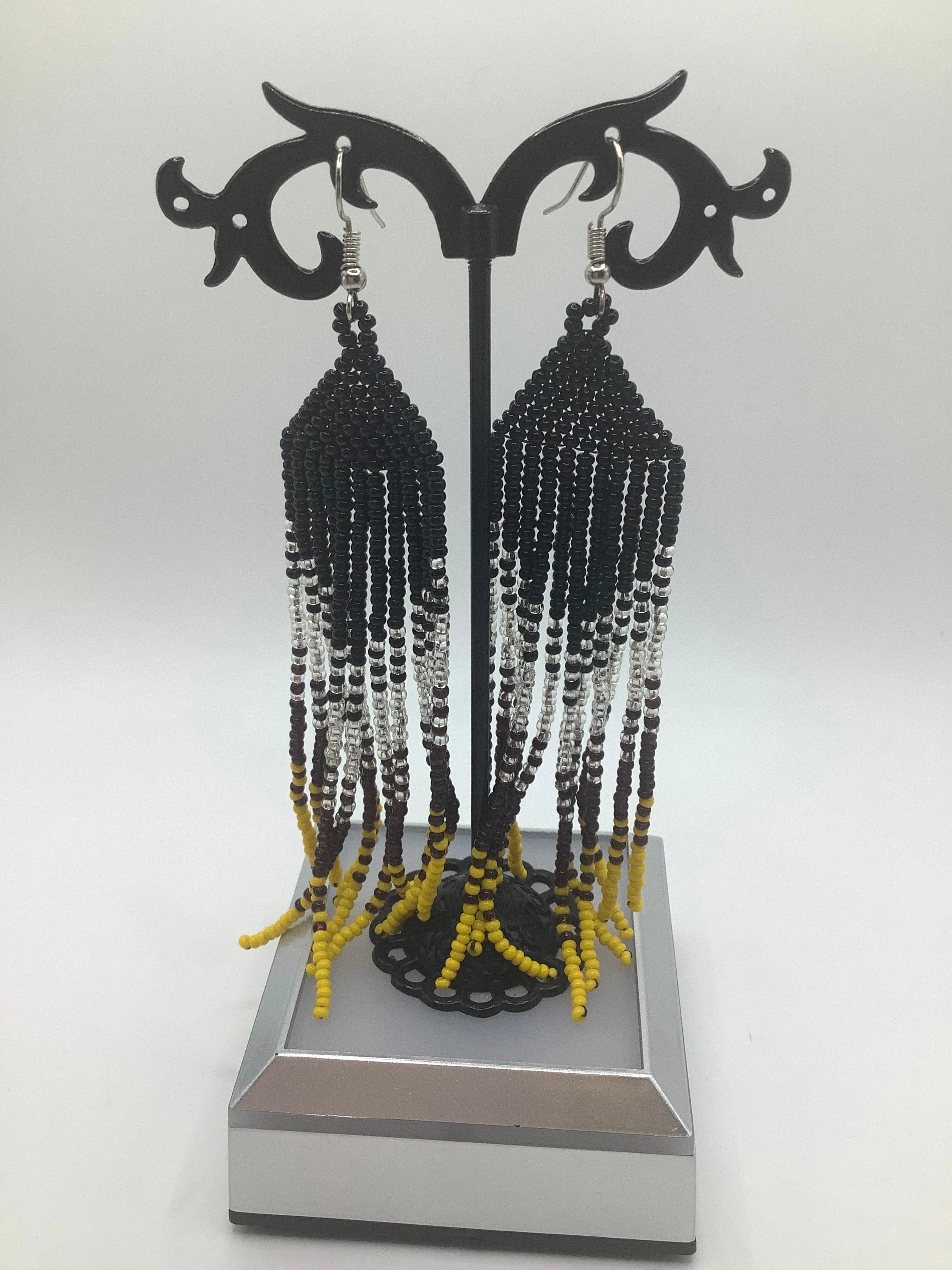 Black White and Yellow Beaded Peruvian earrings