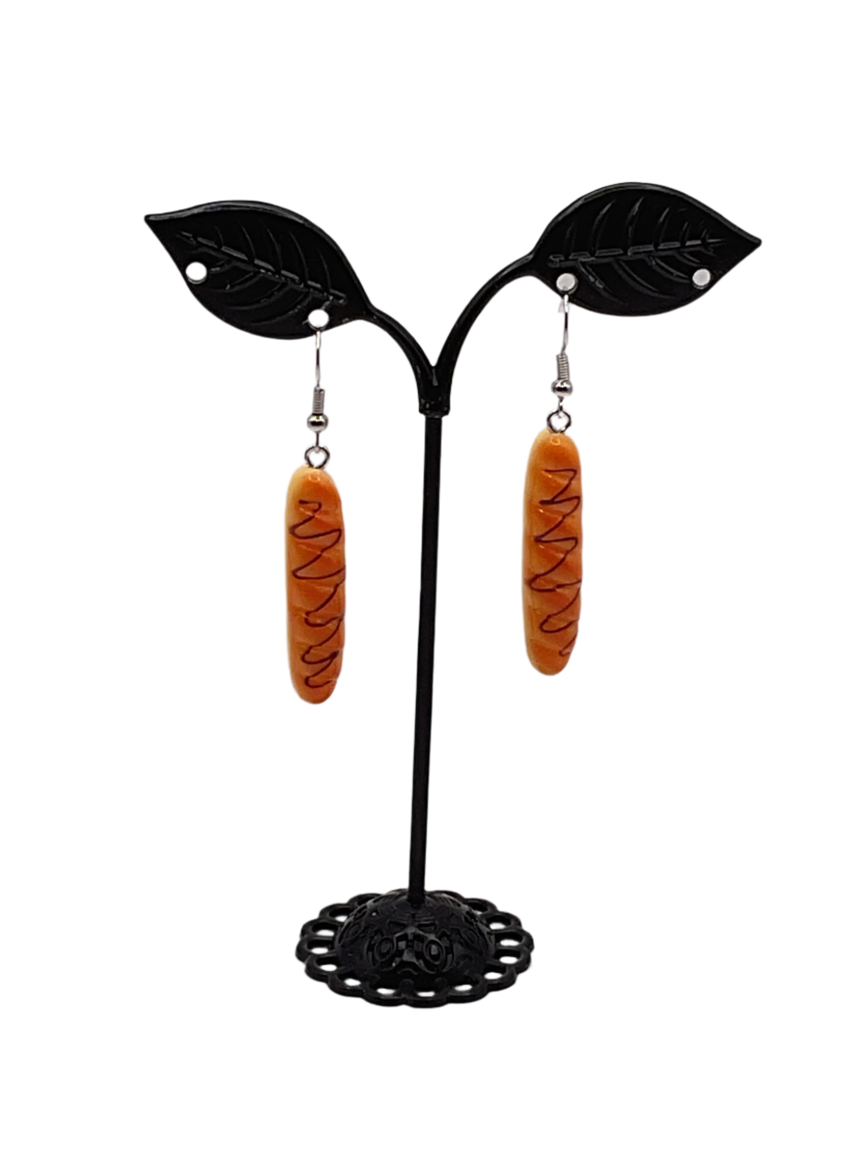 French Baguette W/Chocolate Drizzle Earrings