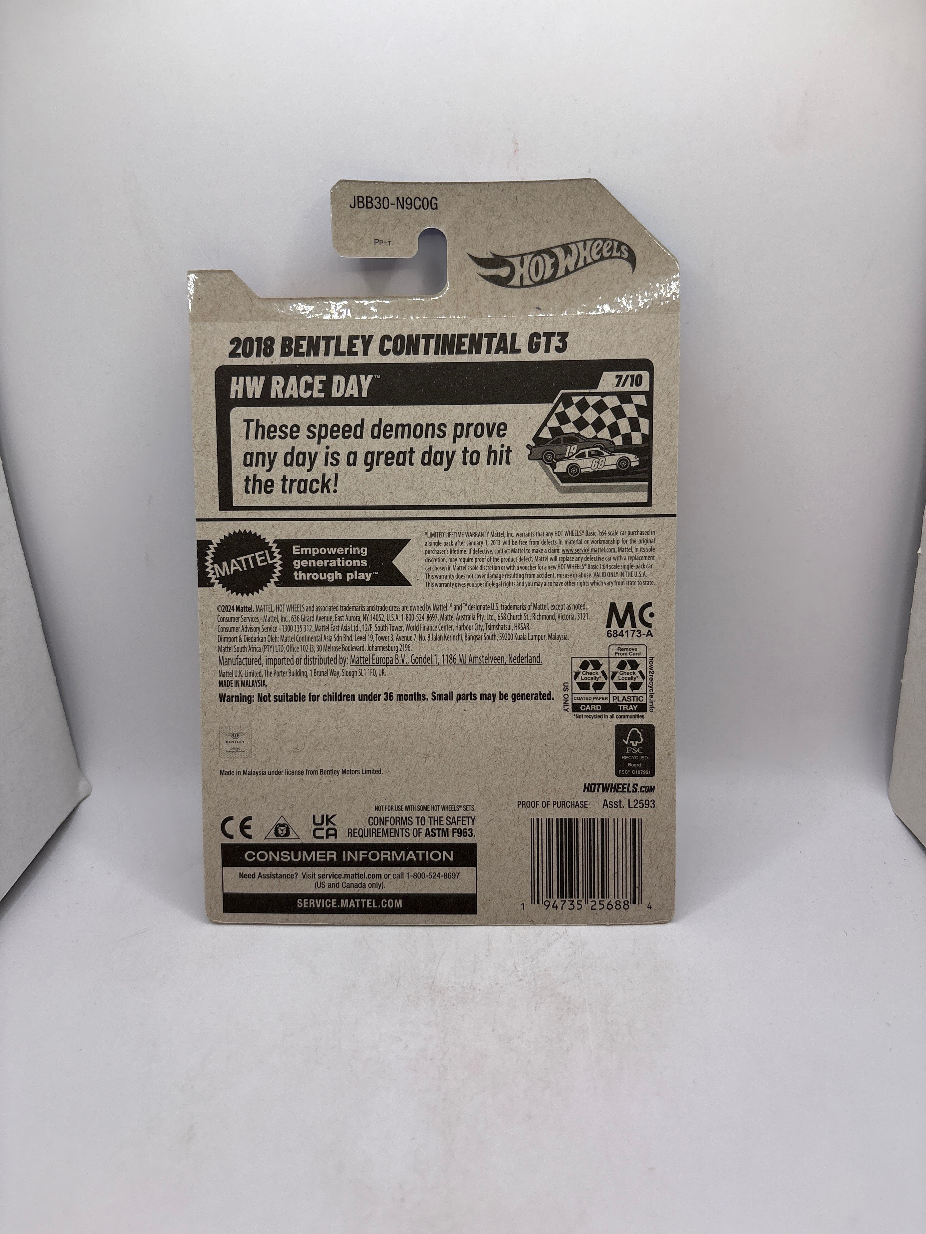 Hot Wheels 2018 Bentley Continental GT3 Diecast