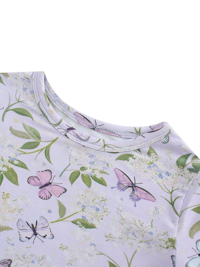PoshTOT Purple Butterfly Print 2 Piece Short Sleeves PJ Set