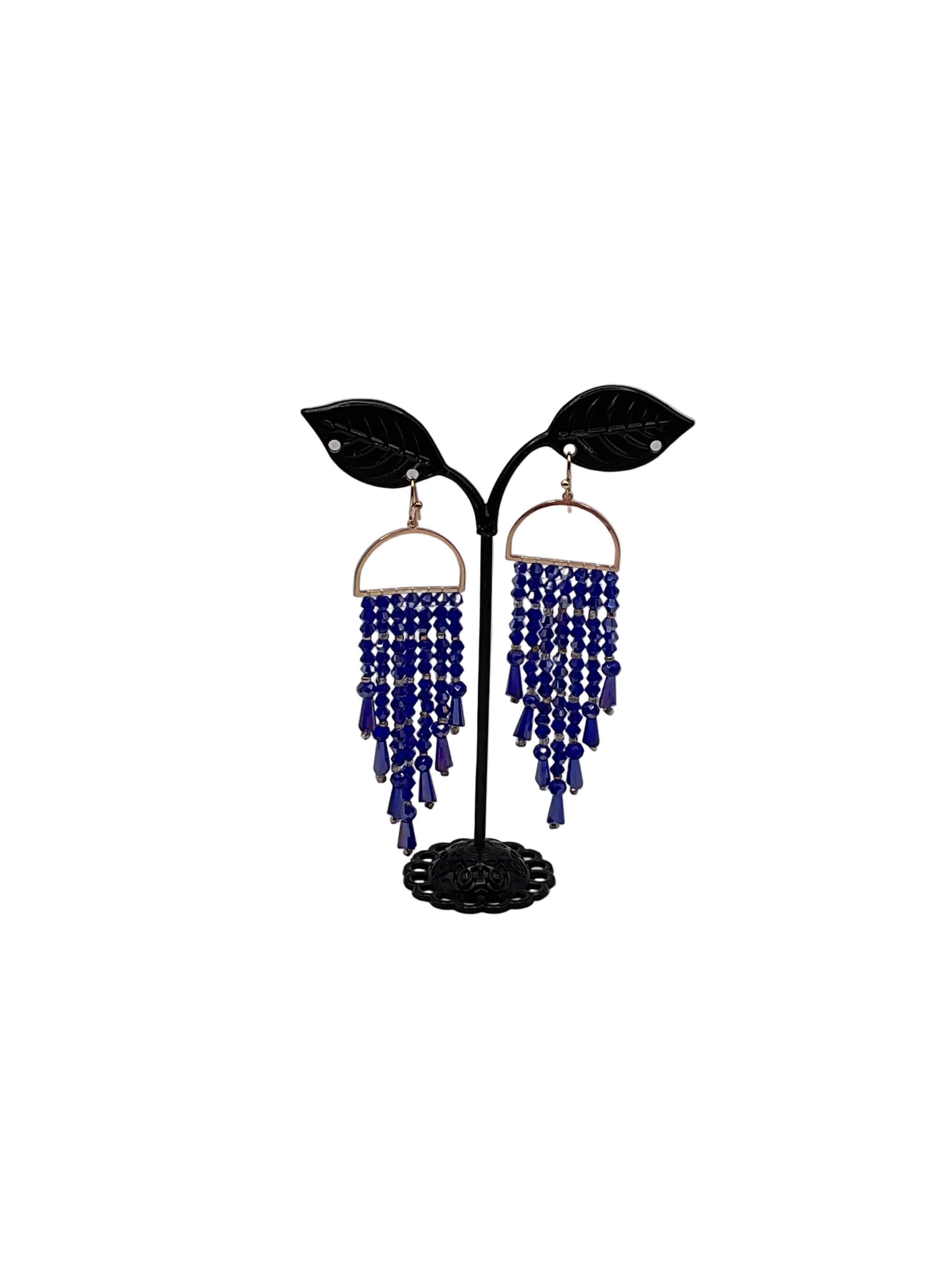 Blue Crystal Beaded Tassel Earrings