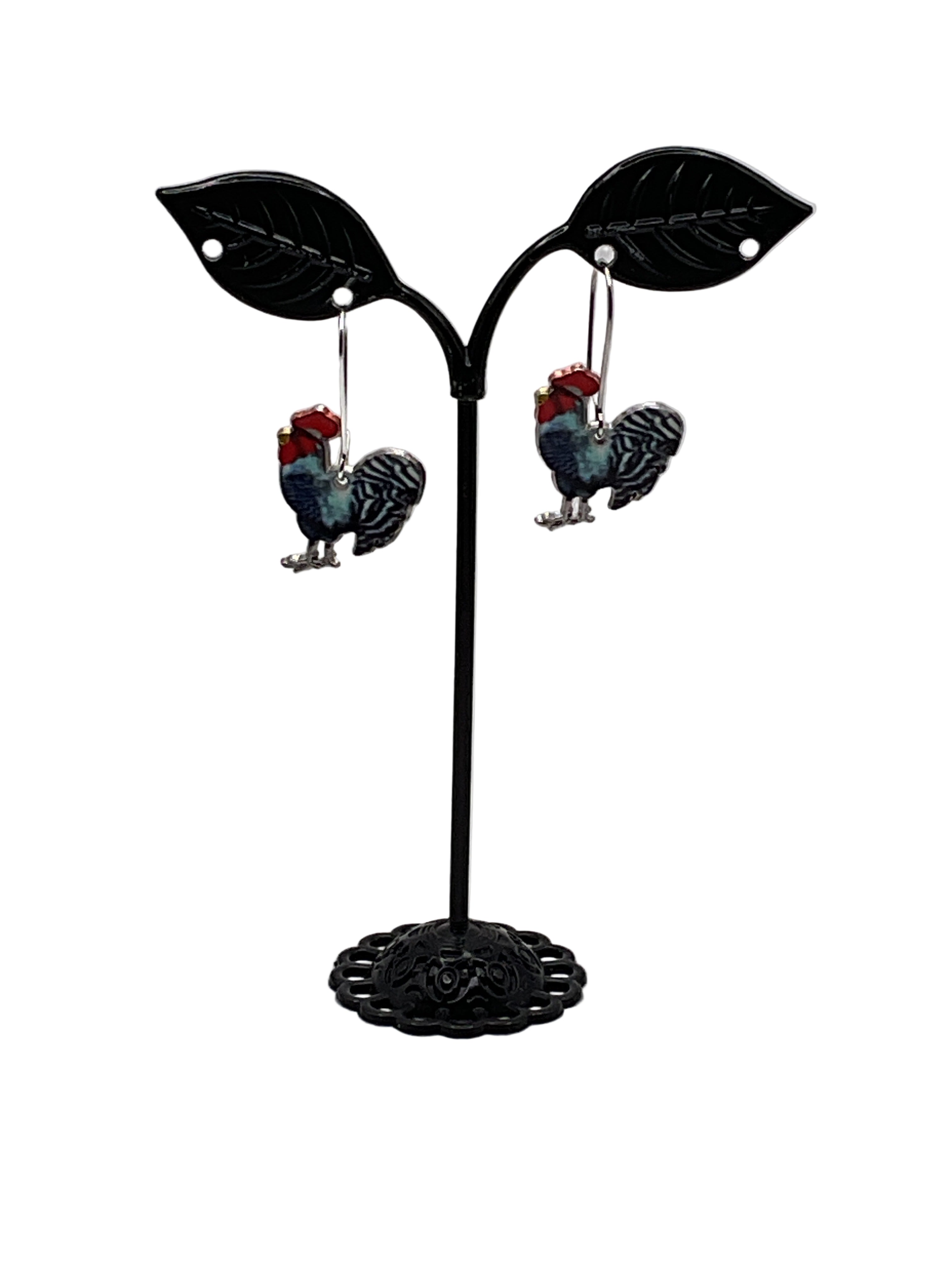 Silver and Gold Enamel Roosters