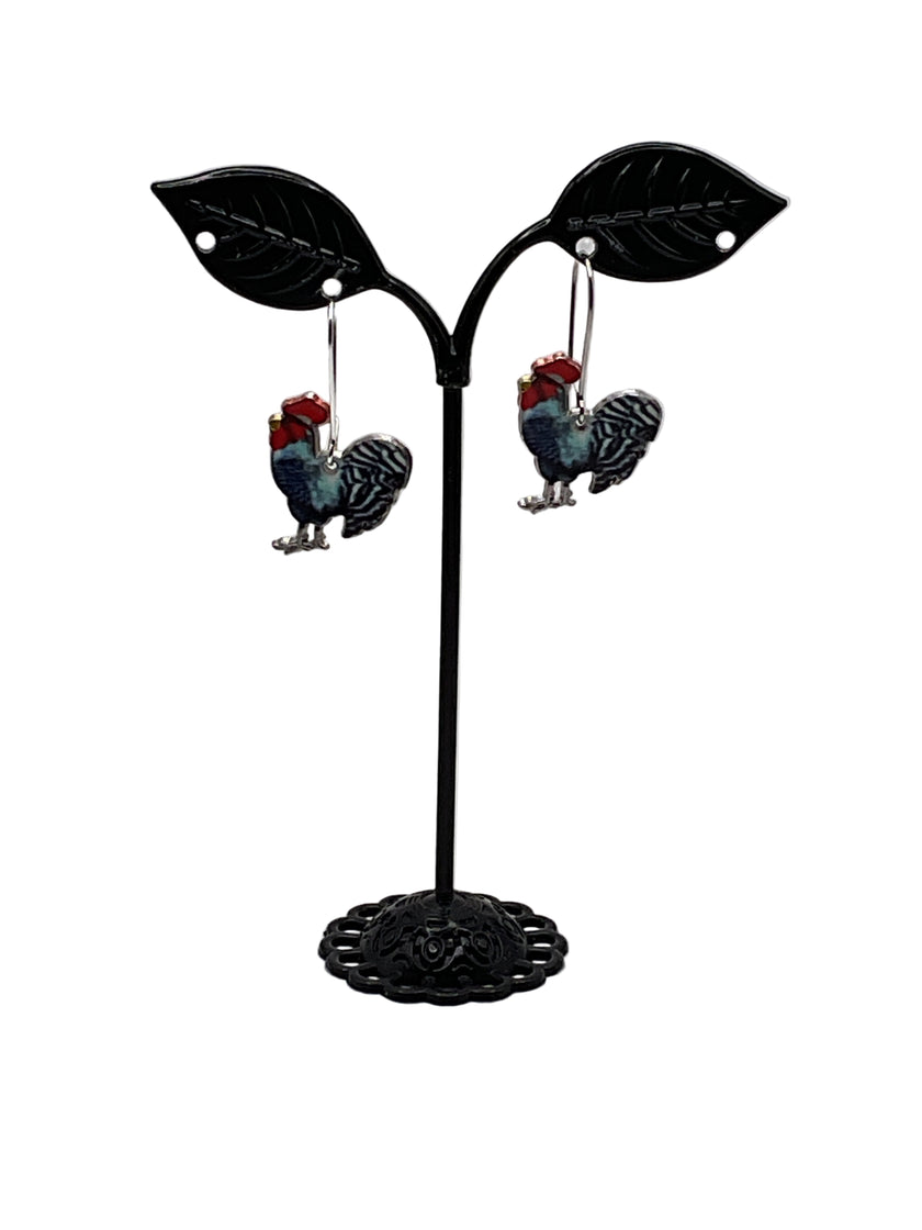 Silver and Gold Enamel Roosters