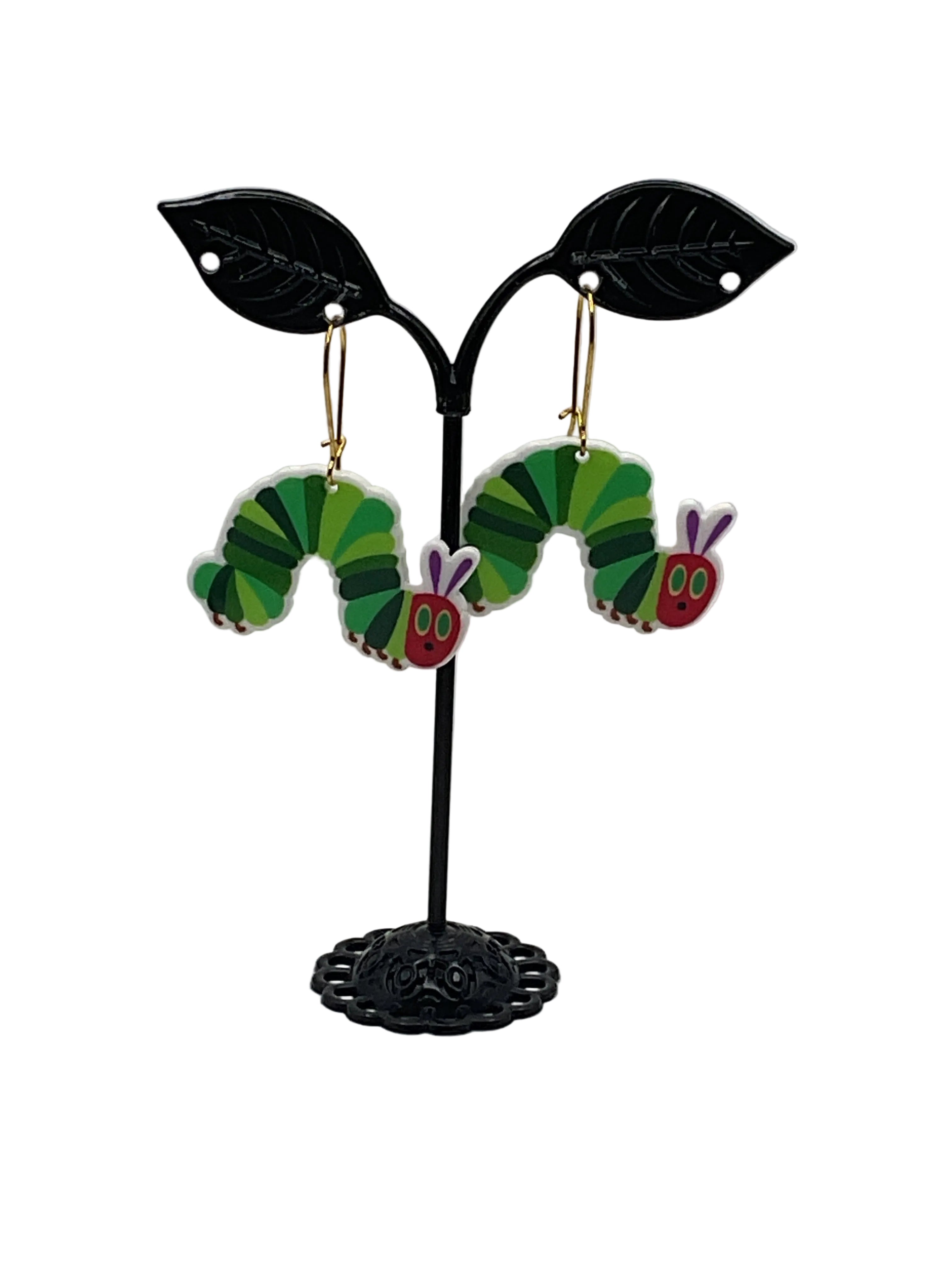 Green Caterpillar Earrings 2