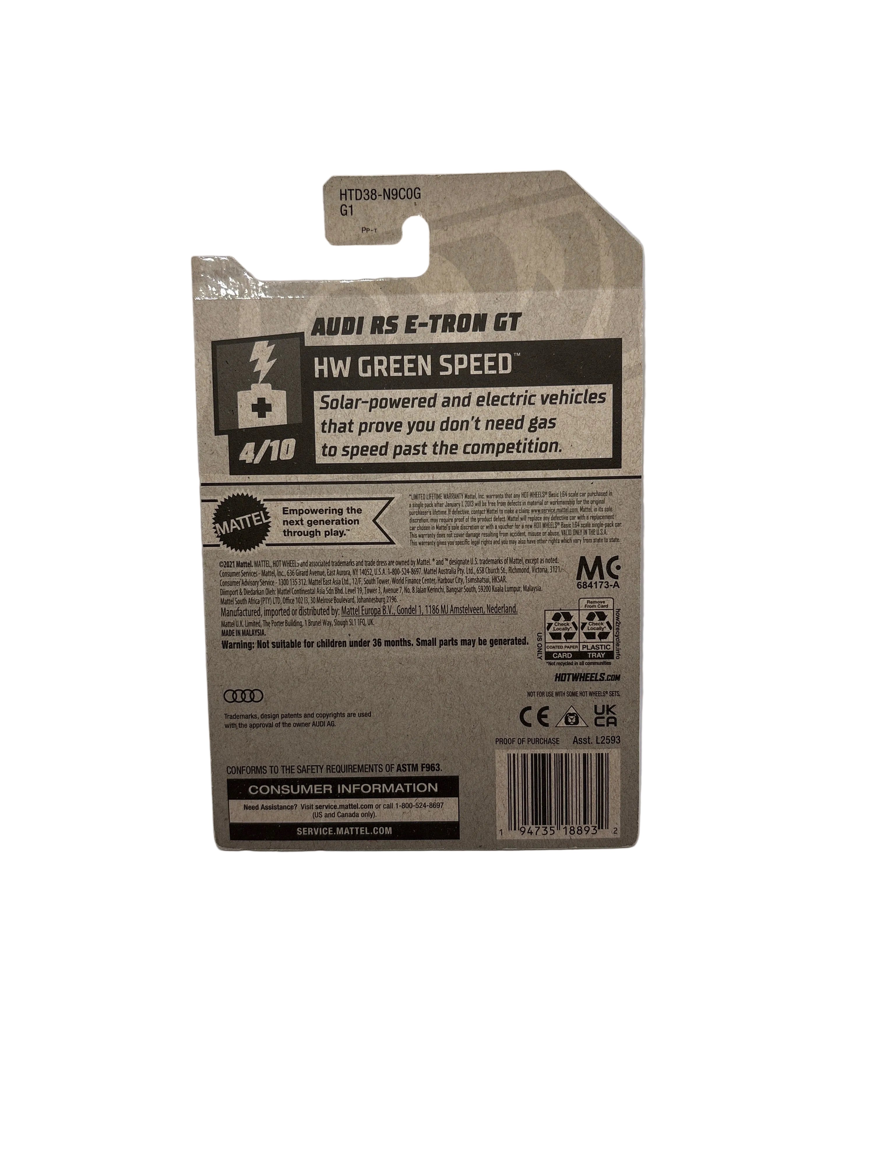 Hot Wheels Audi RS E-Tron GT Diecast green