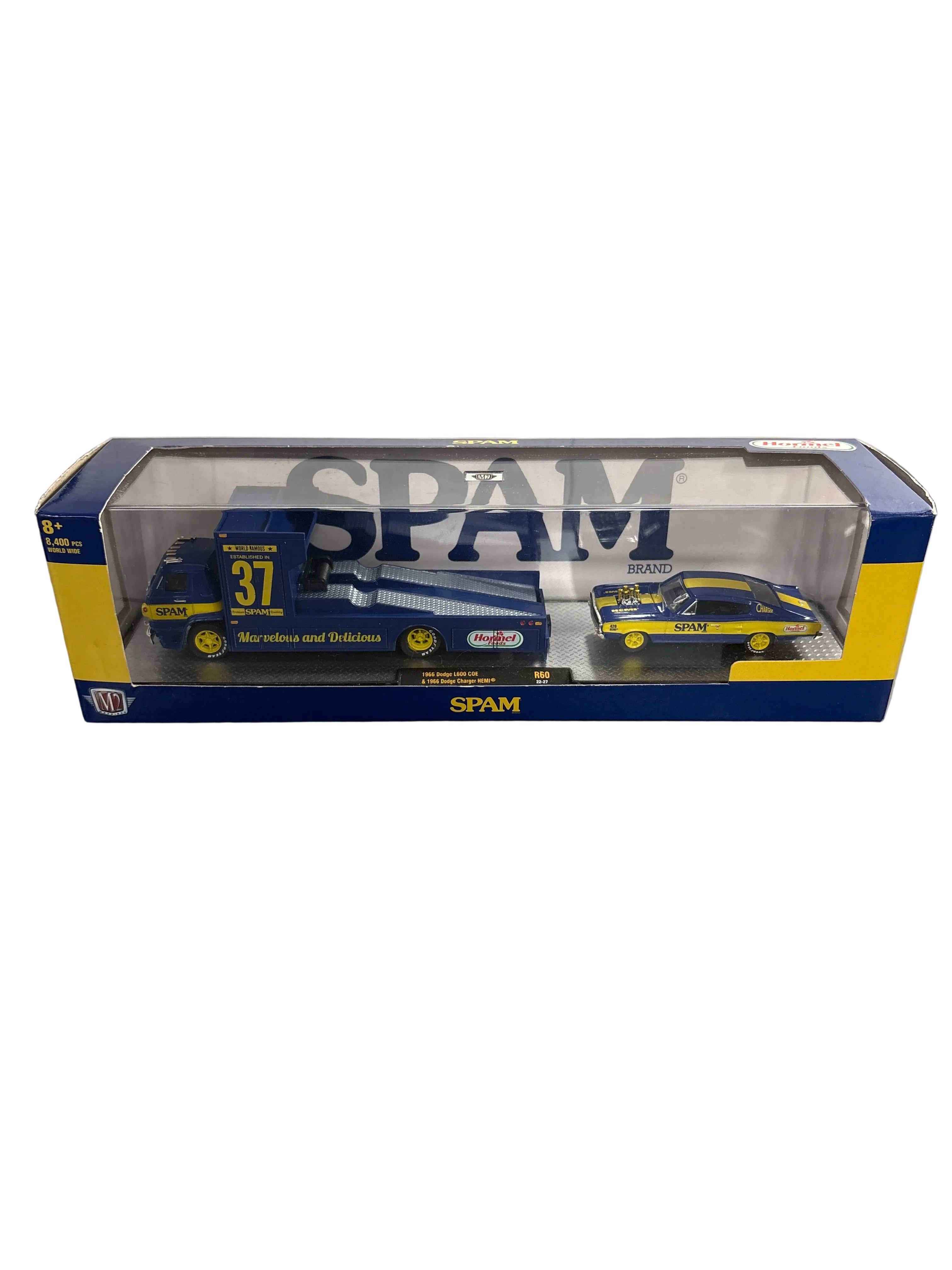 M2 1966 Dodge L600 COE & 1966 Dodge Charger HEMI Diecast blue/yellow