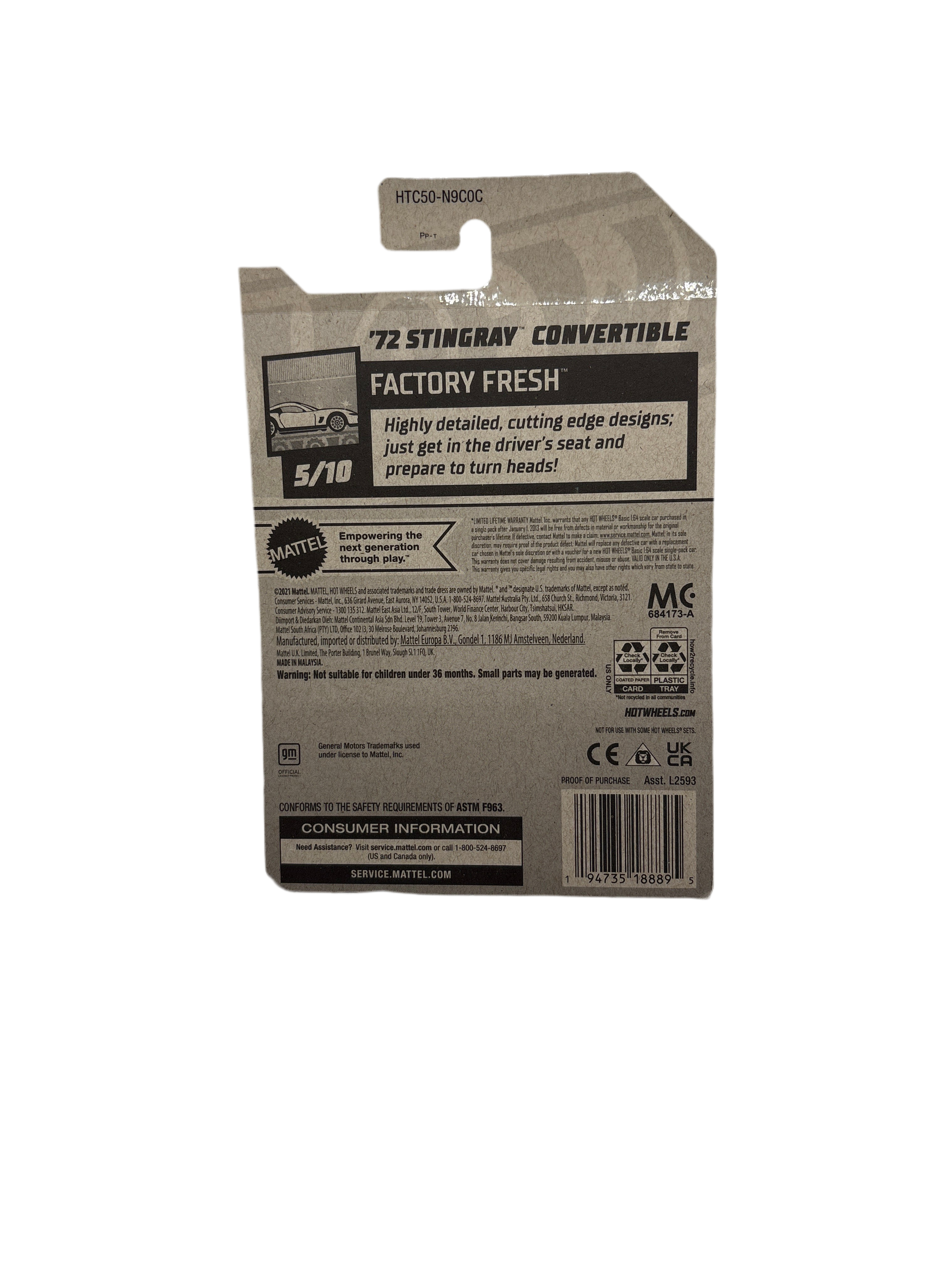 Hot Wheels 72 Stingray Convertible Diecast white