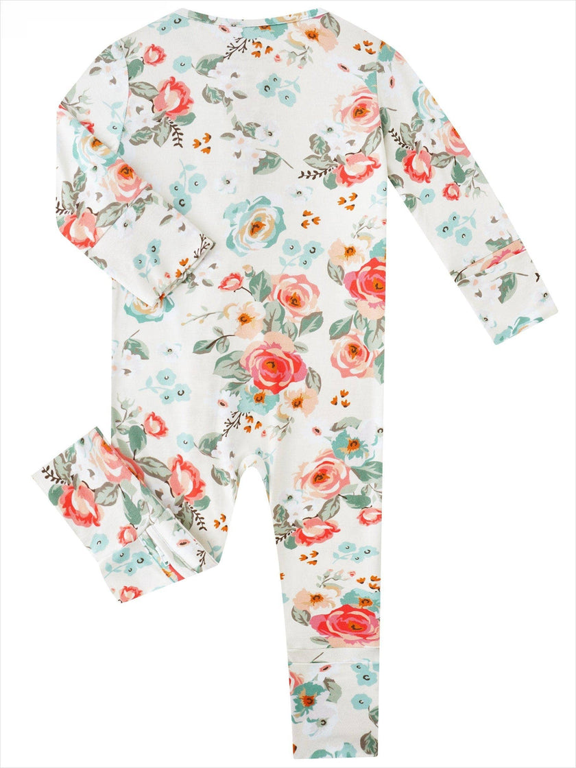 PoshTOT Retro Small Flowers Bamboo Baby Convertible Zippy Romper