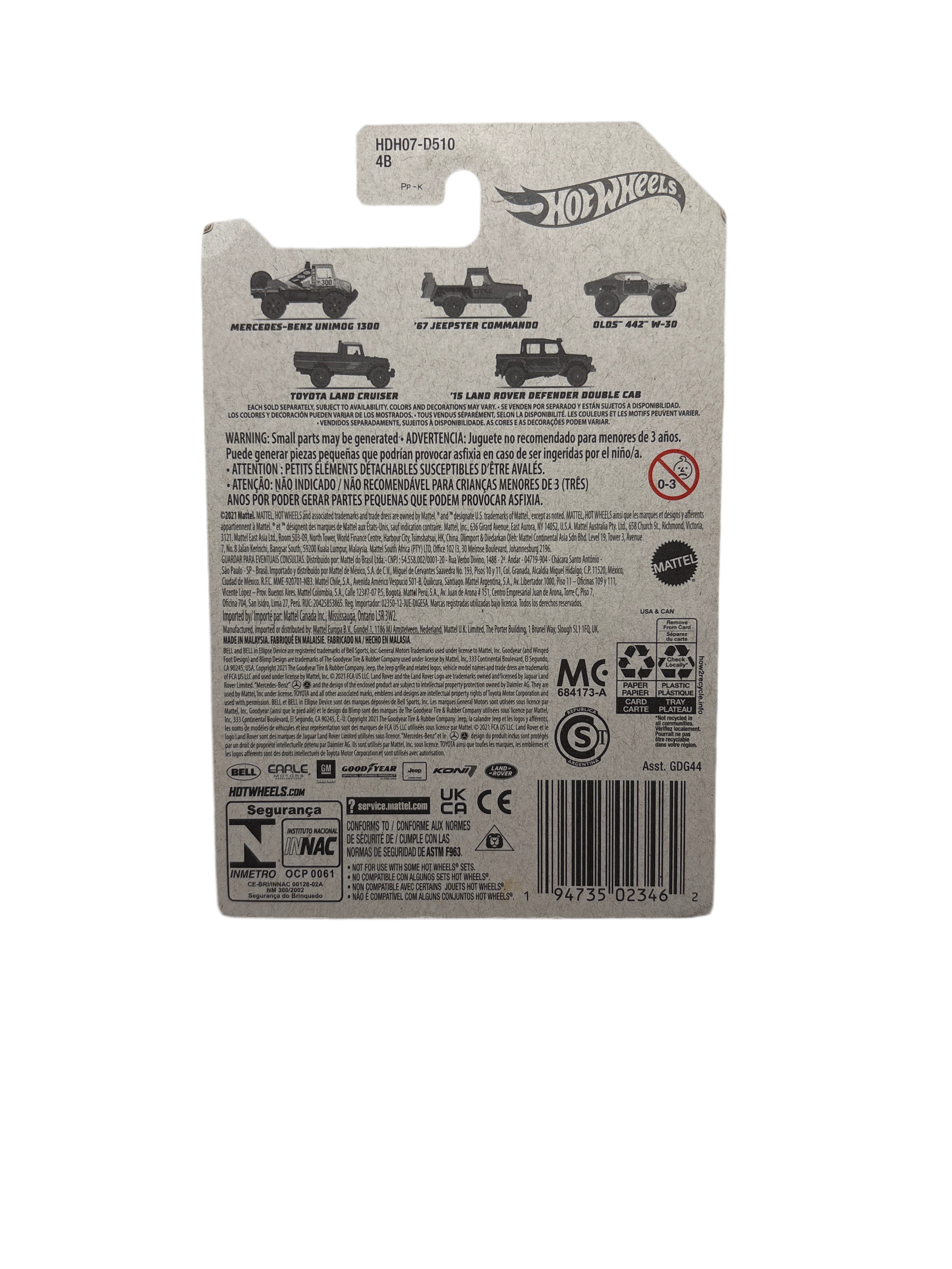 Hot Wheels Mercedes-Benz Unimog 1300 Diecast yellow