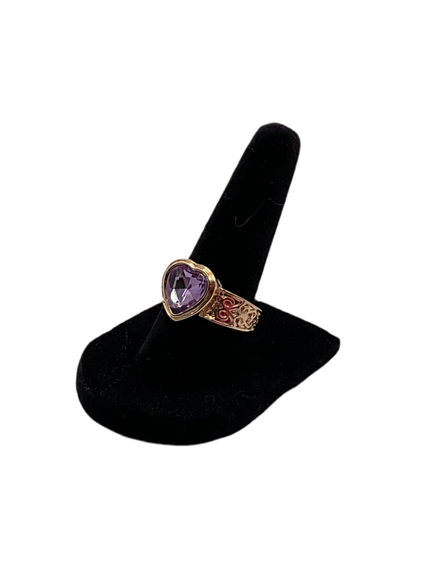 Purple Crystal Heart Gold Ring