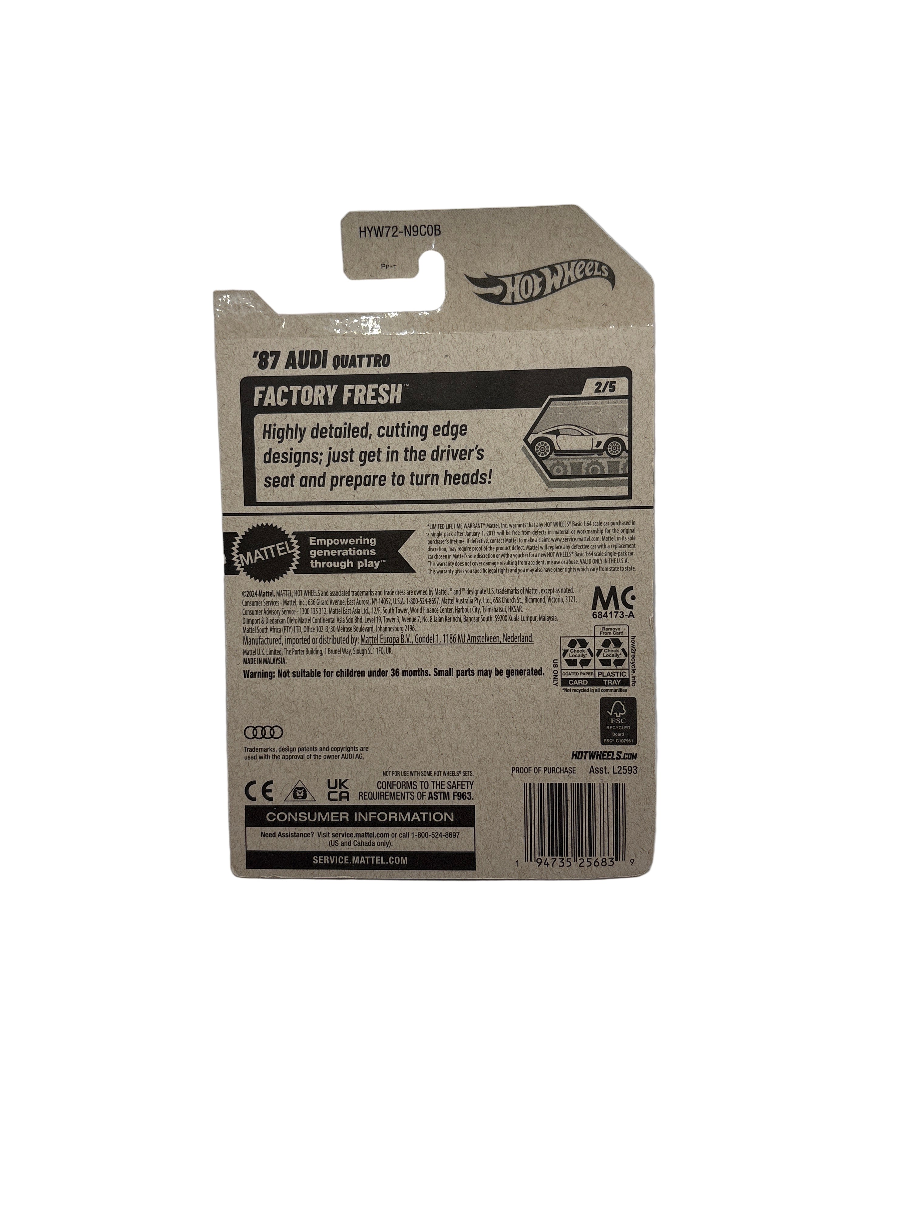 Hot Wheels 87 Audi Quattro Diecast green