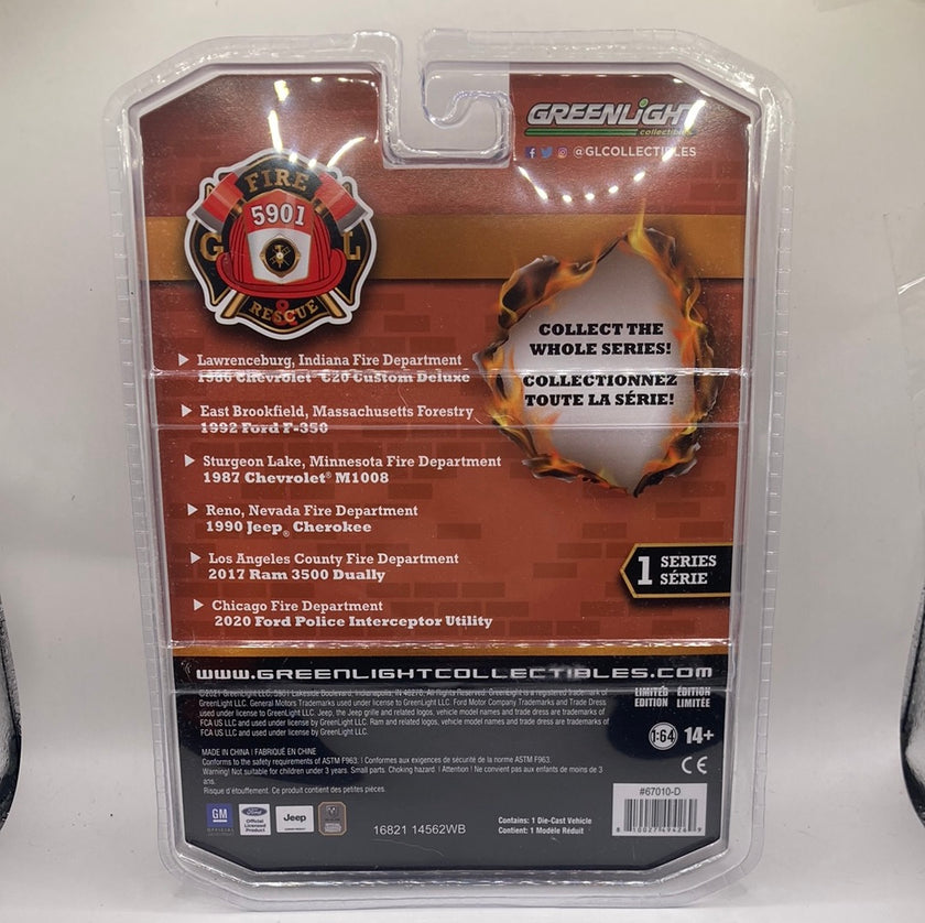 Greenlight 1990 Jeep Cherokee-Reno,Nevada Fire Department Diecast