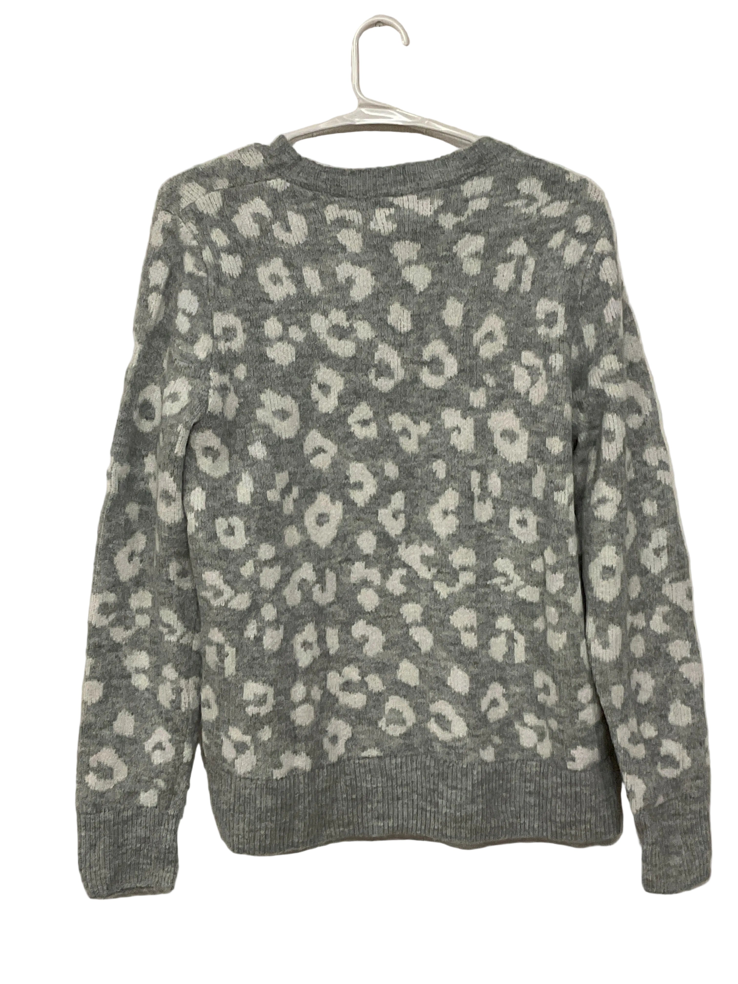 Fuzzy Gray Leopard Print Sweater