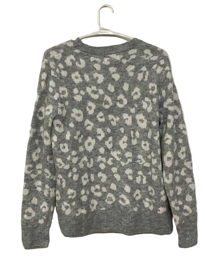 Fuzzy Gray Leopard Print Sweater