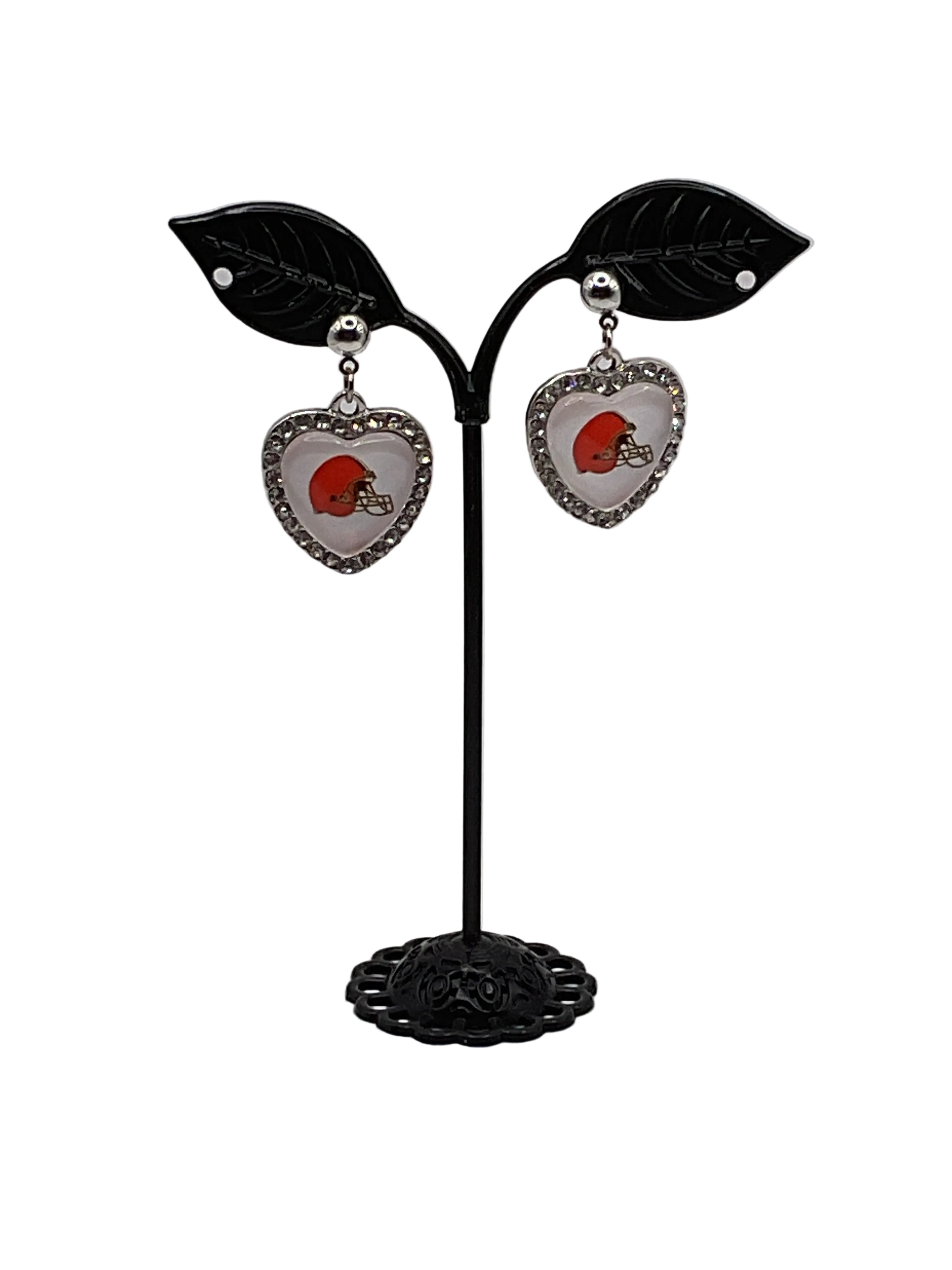 Football Heart And Crystal Earrings