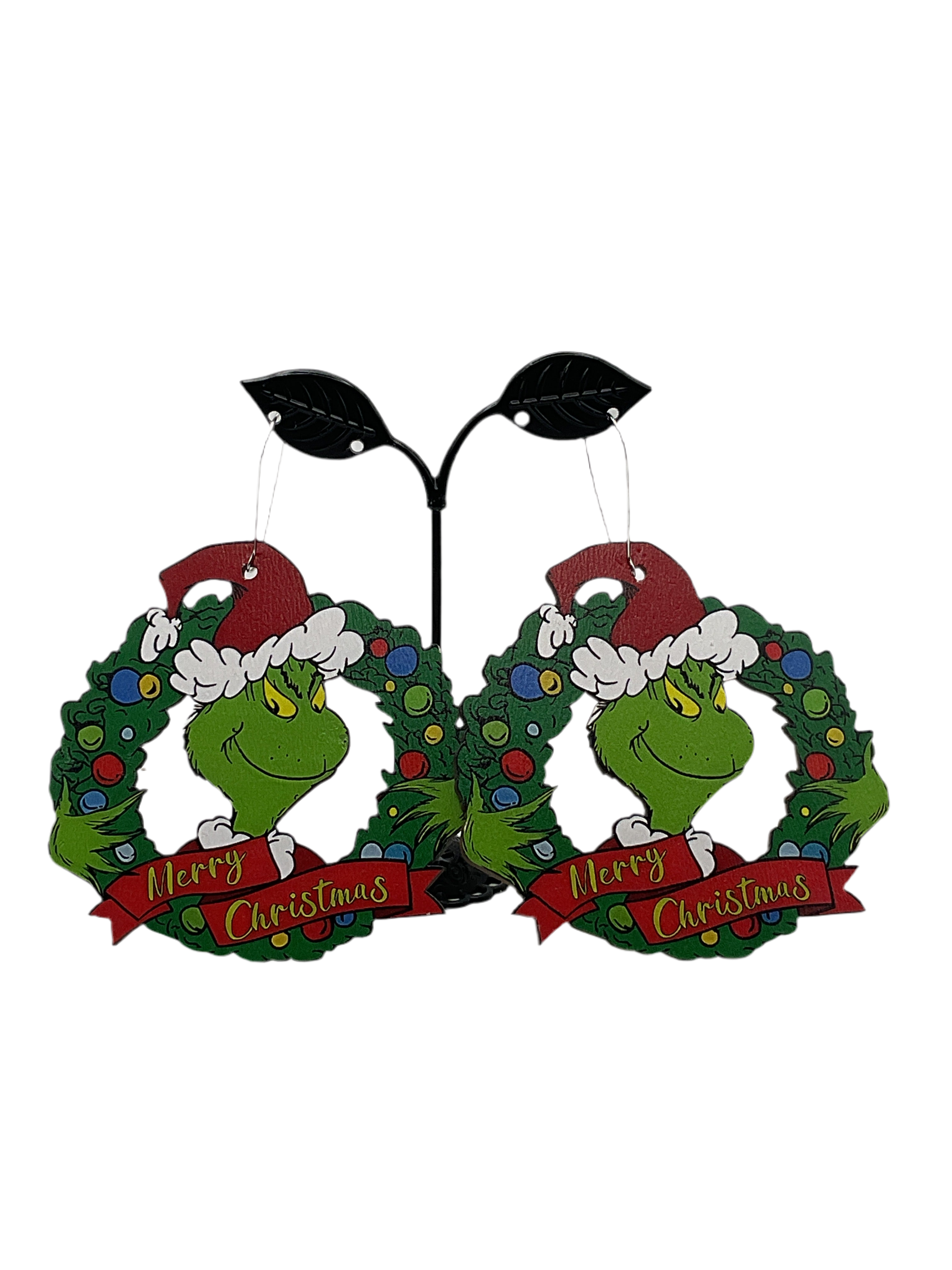 Large Grinch Wreath Earrings