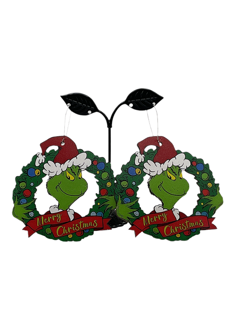 Large Grinch Wreath Earrings