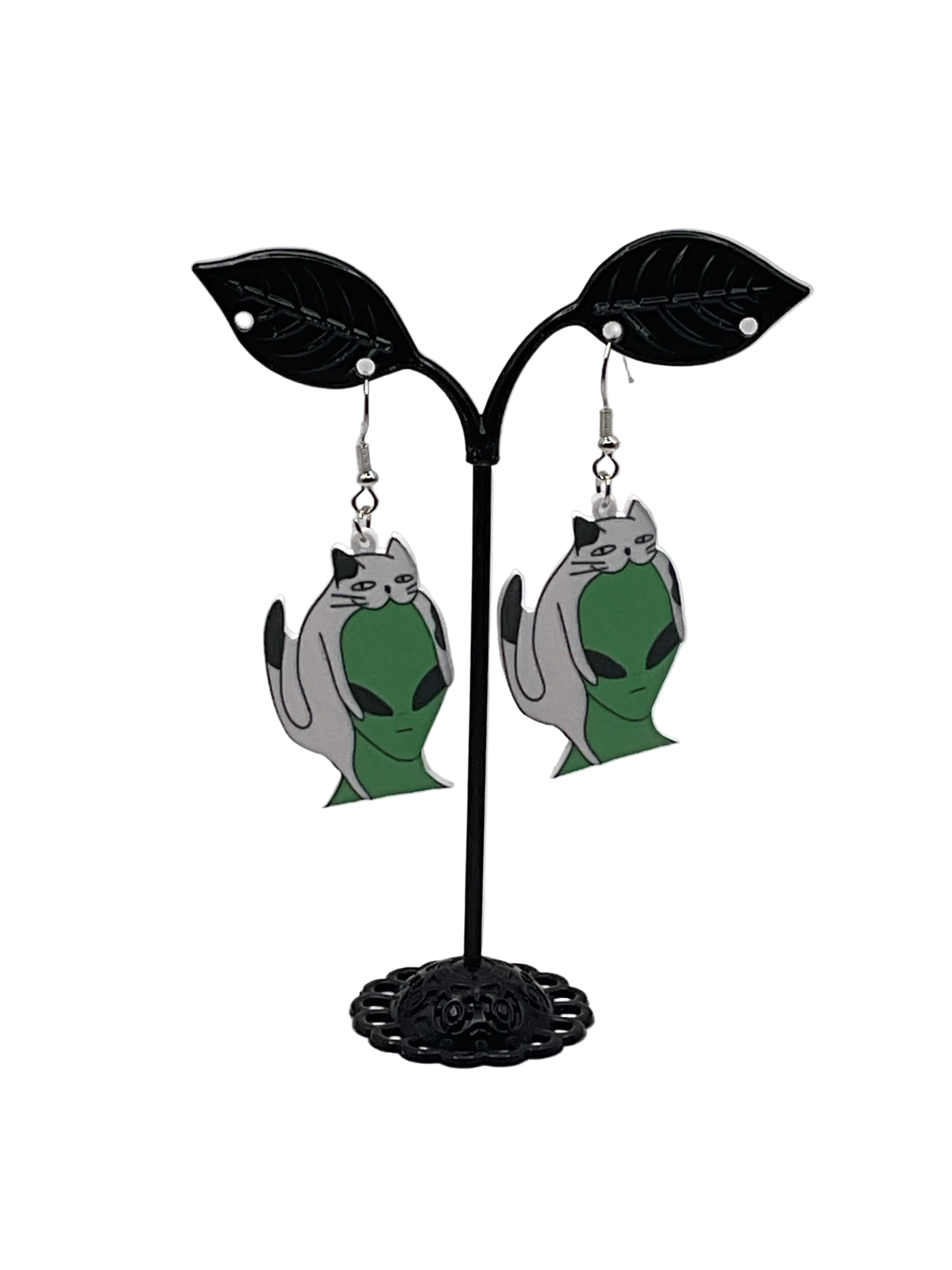 Green alien earrings