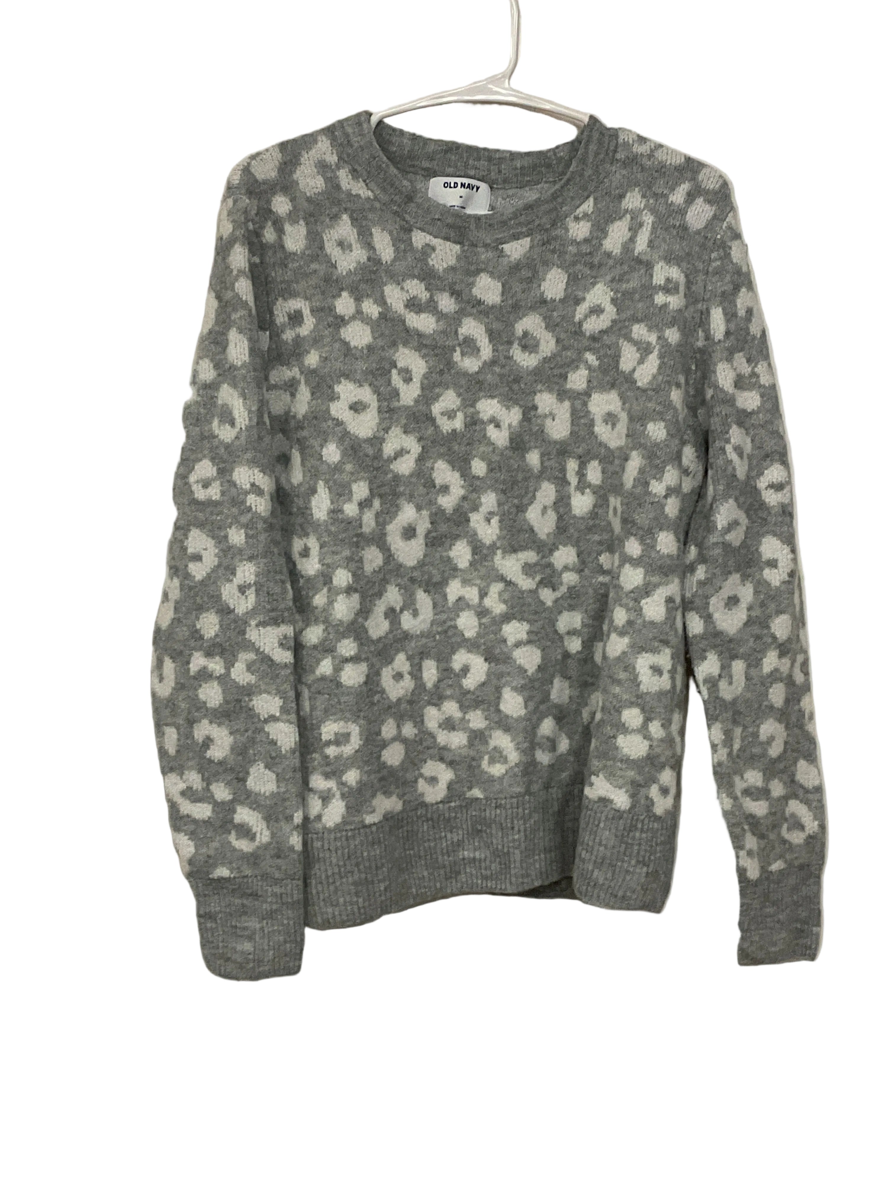 Fuzzy Gray Leopard Print Sweater