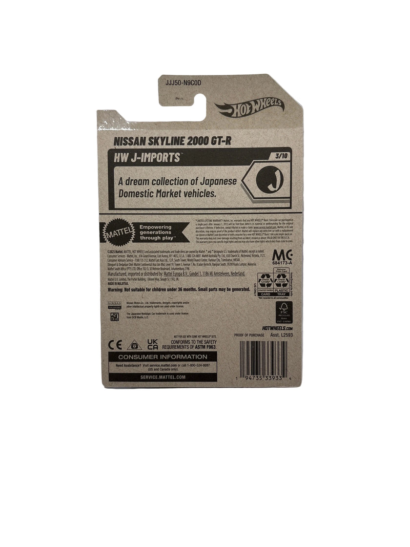 Hot Wheels Nissan Skyline 2000 GT-R Diecast orange