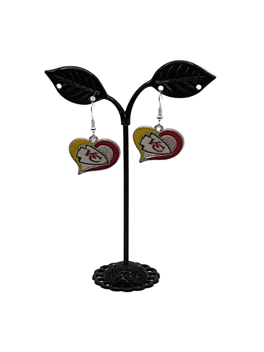Enamel Heart Football Earrings