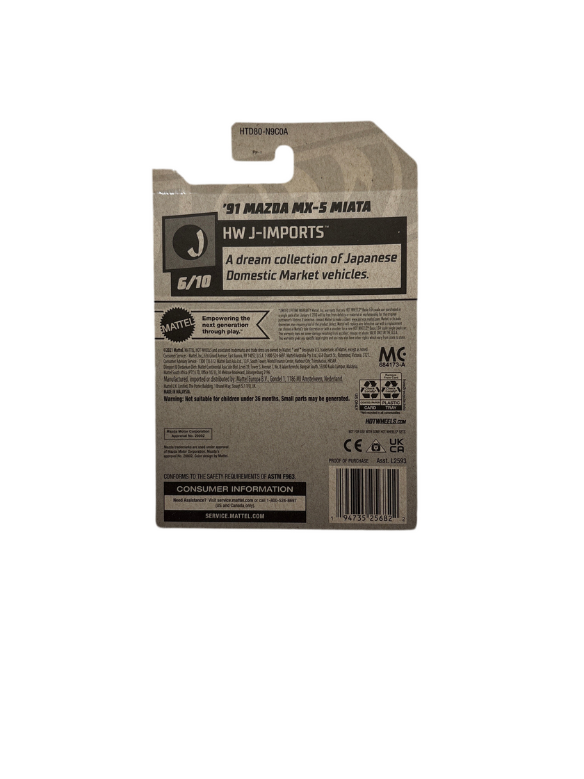 Hot Wheels 91 Mazda MX-5 Miata Diecast yellow