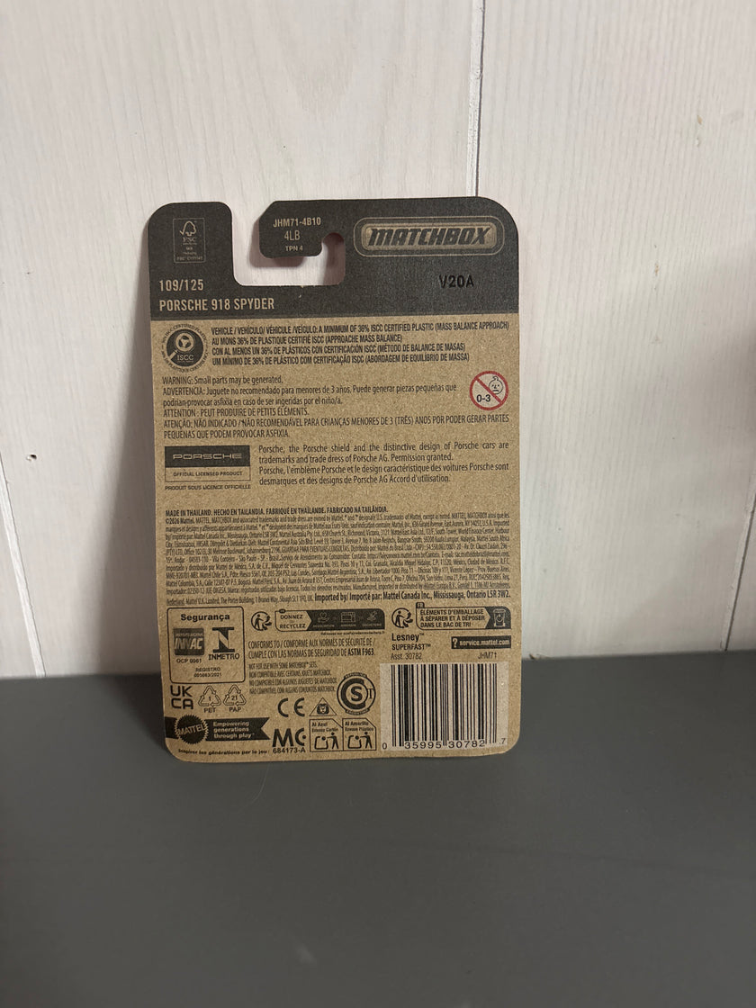 Matchbox Porsche 918 Spyder Diecast blue
