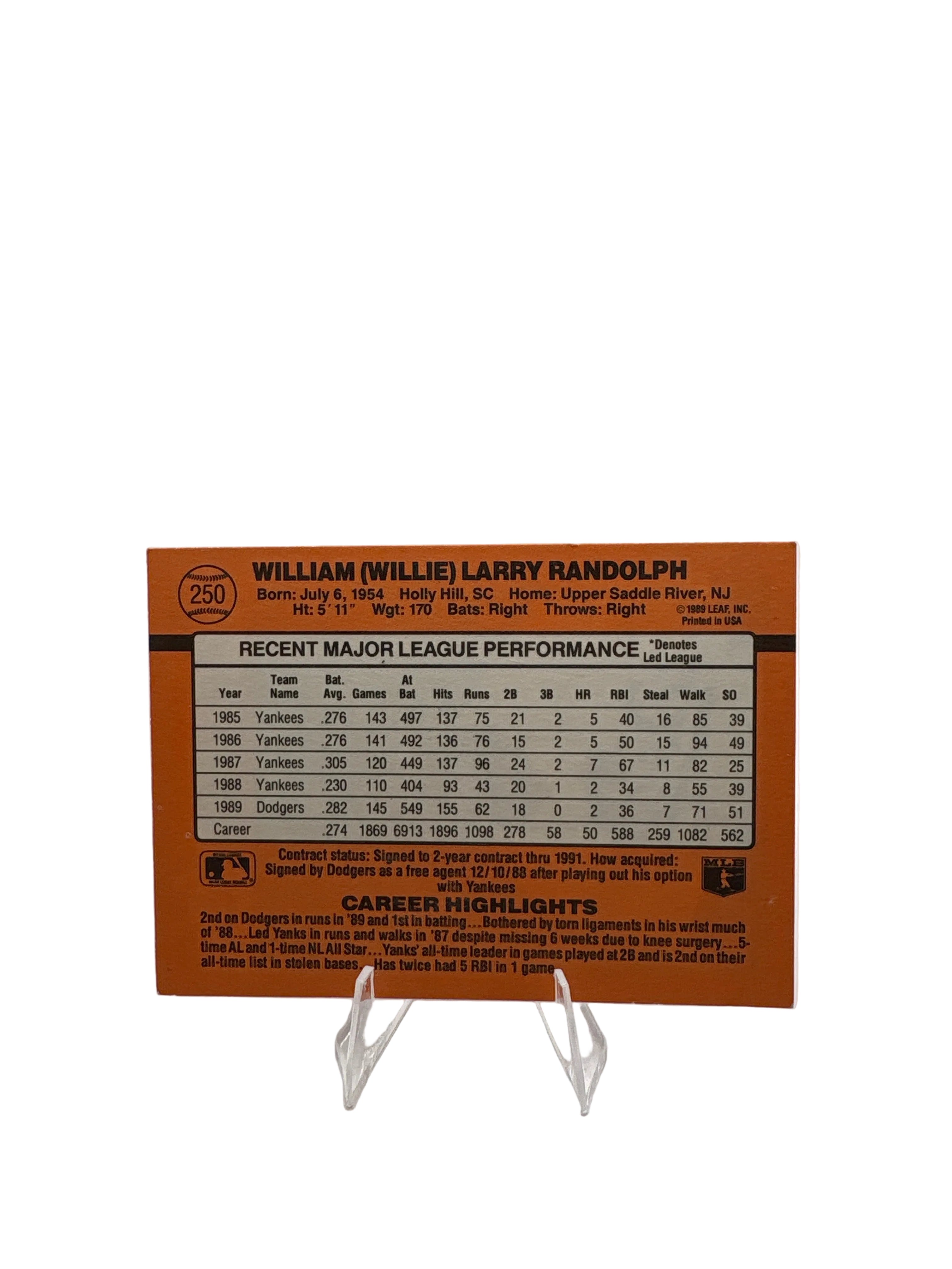 डोनरस विली रैंडोल्फ स्पोर्ट्स कार्ड