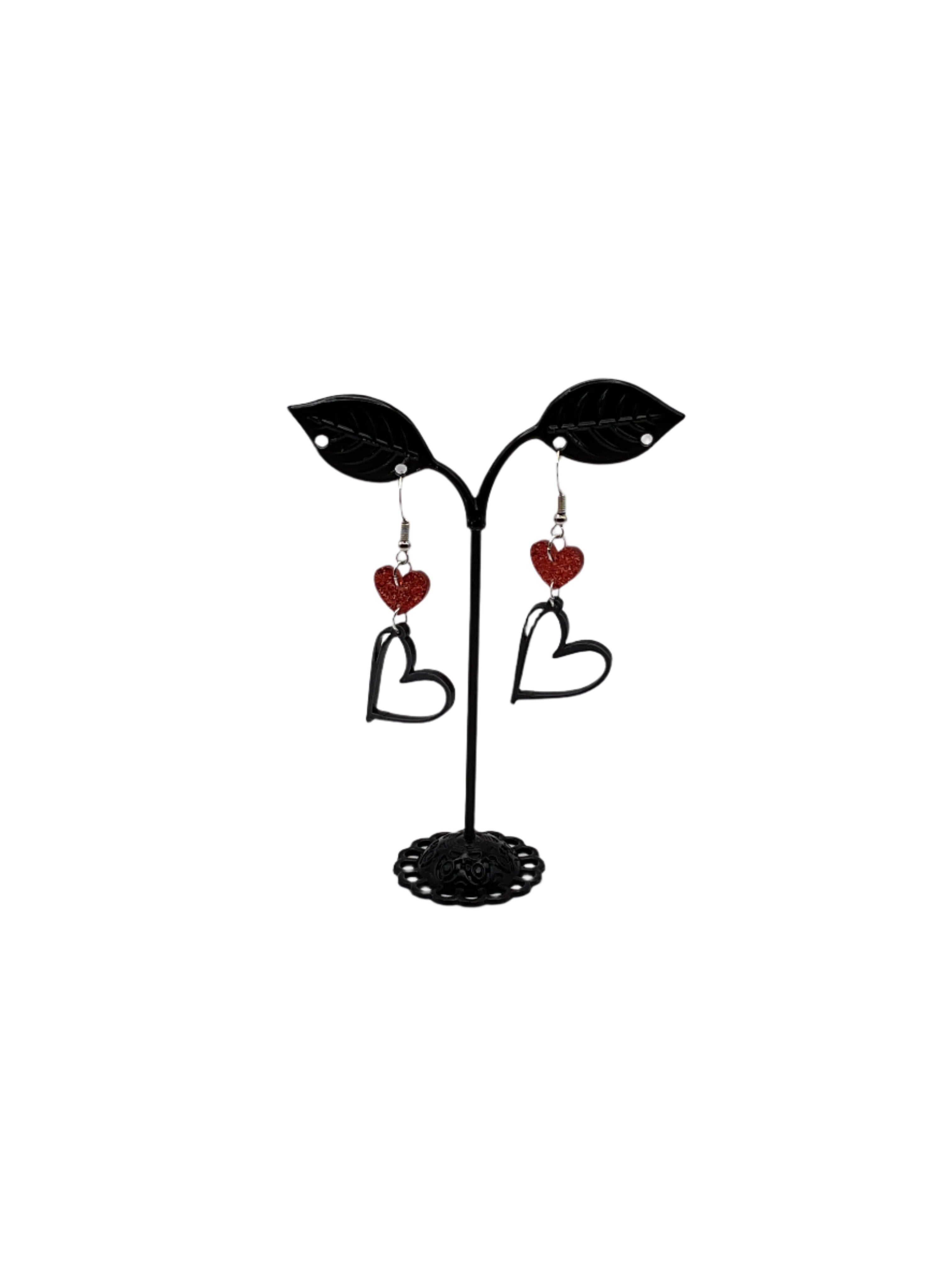 red and black heart earrings