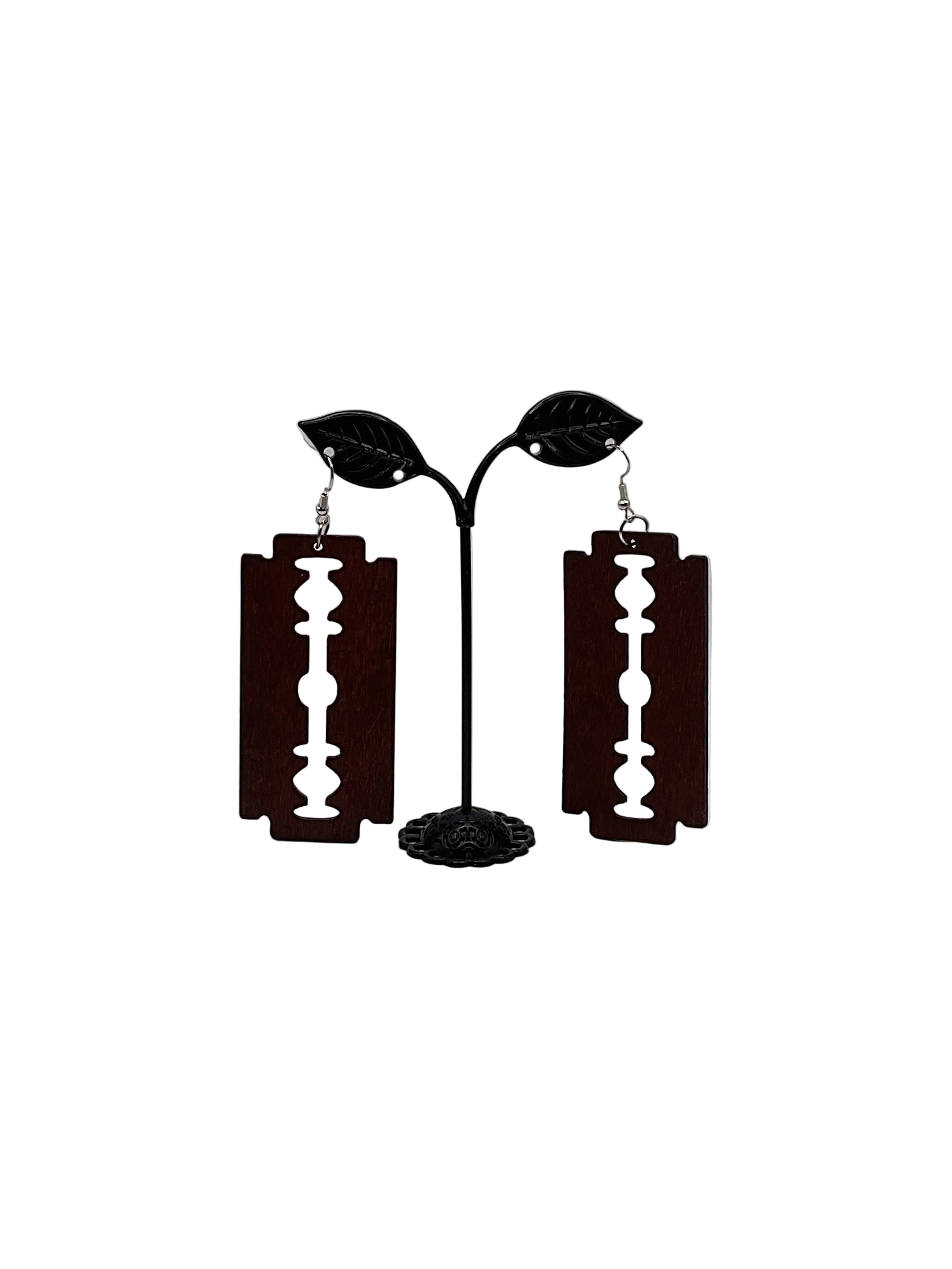 Wooden Razor Blade Earrings