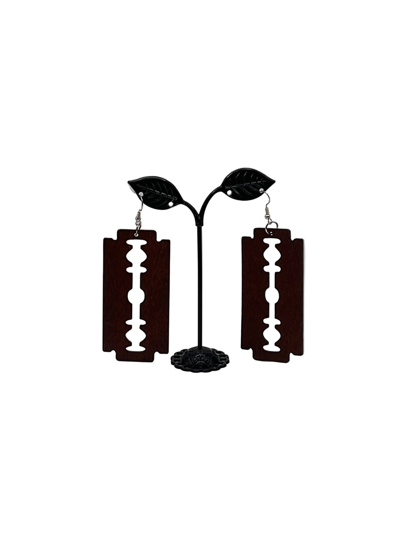 Wooden Razor Blade Earrings