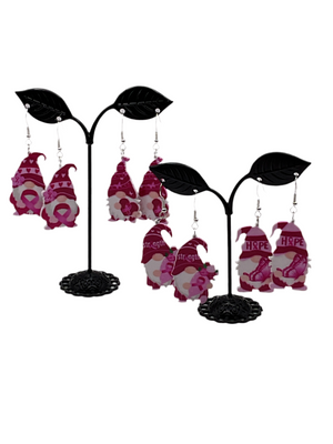 Breast cancer gnome earrings