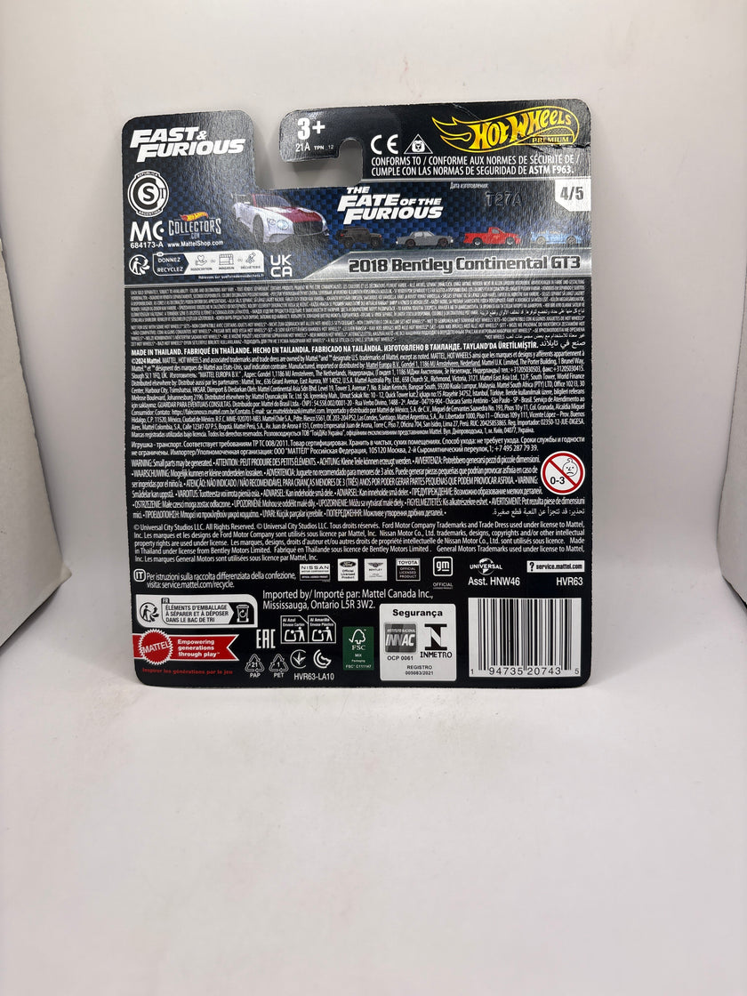 Hot Wheels 2018 Bentley Continental GT3 Diecast