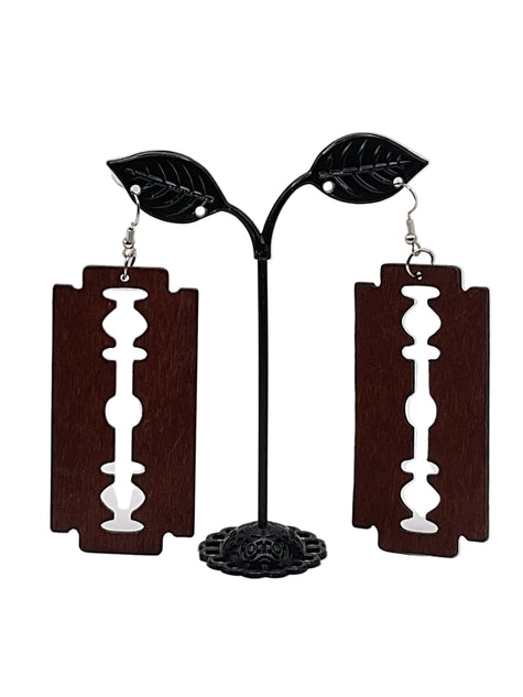 Wooden Razor Blade Earrings