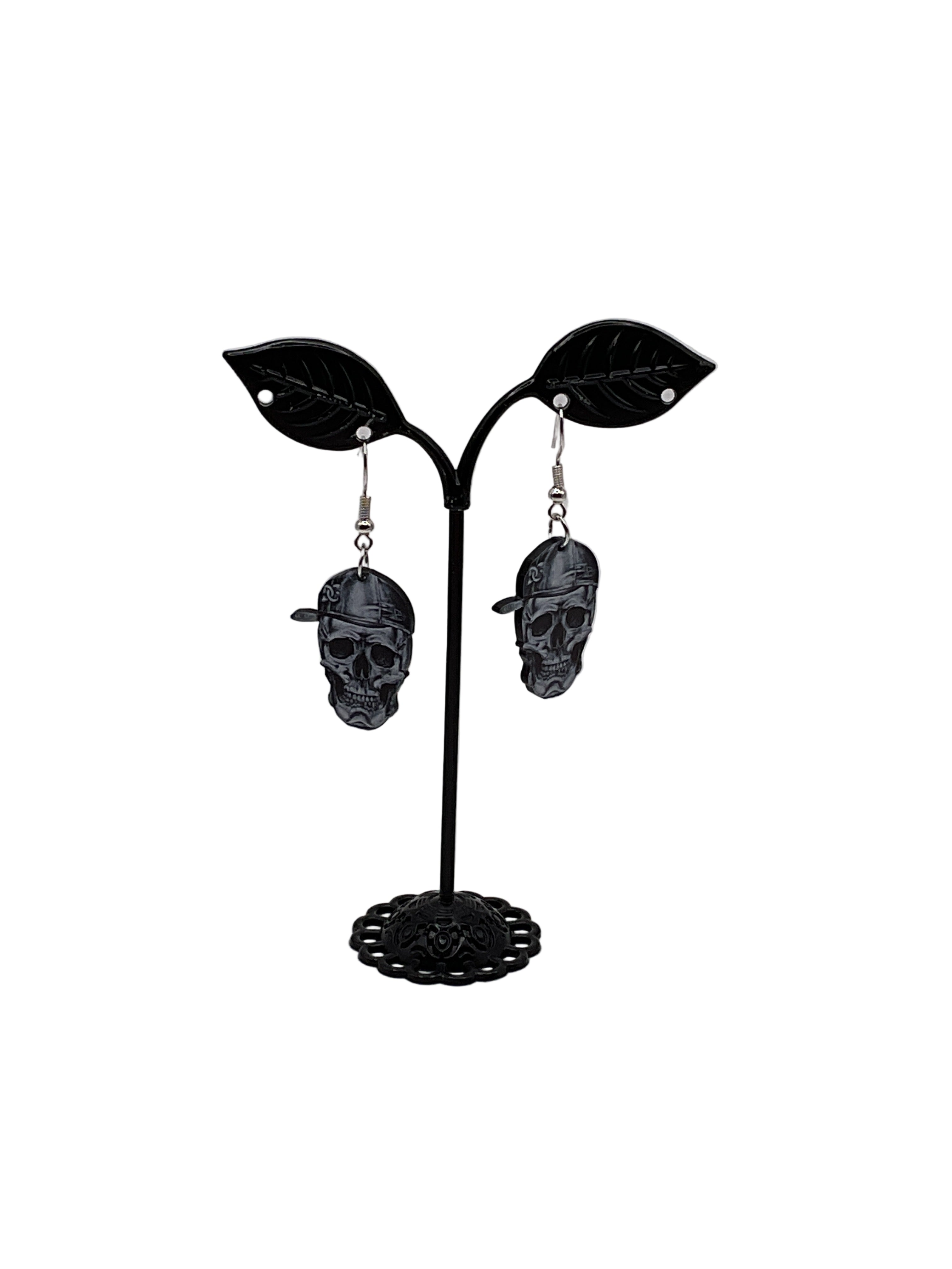 Skull With Ball Cap Earrings