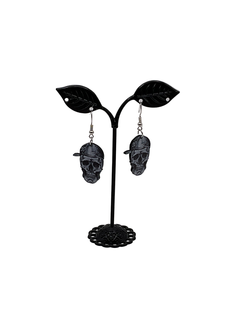 Skull With Ball Cap Earrings
